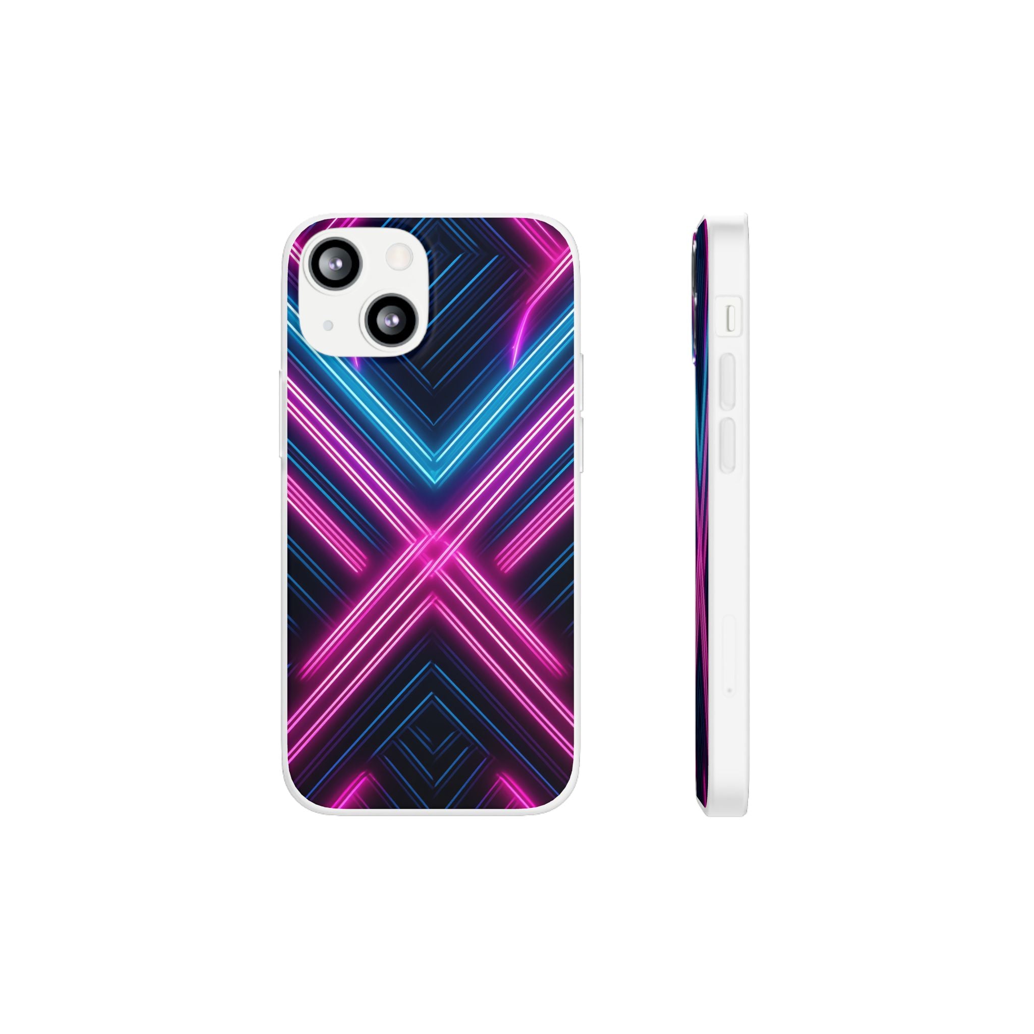 Neon Geometric Phone Case – Retro Vibes Blue & Pink Flexi Case