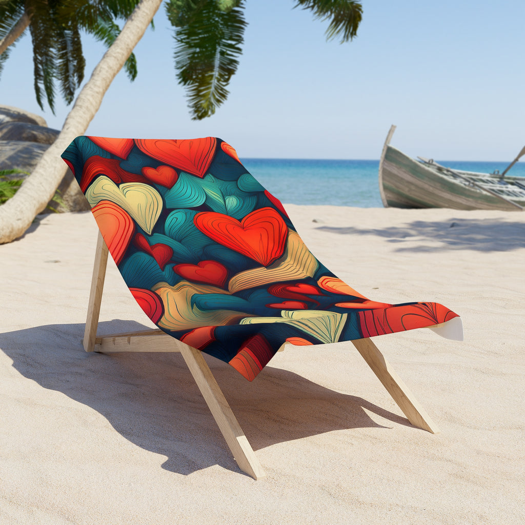 Colorful Heart Pattern Beach Towel