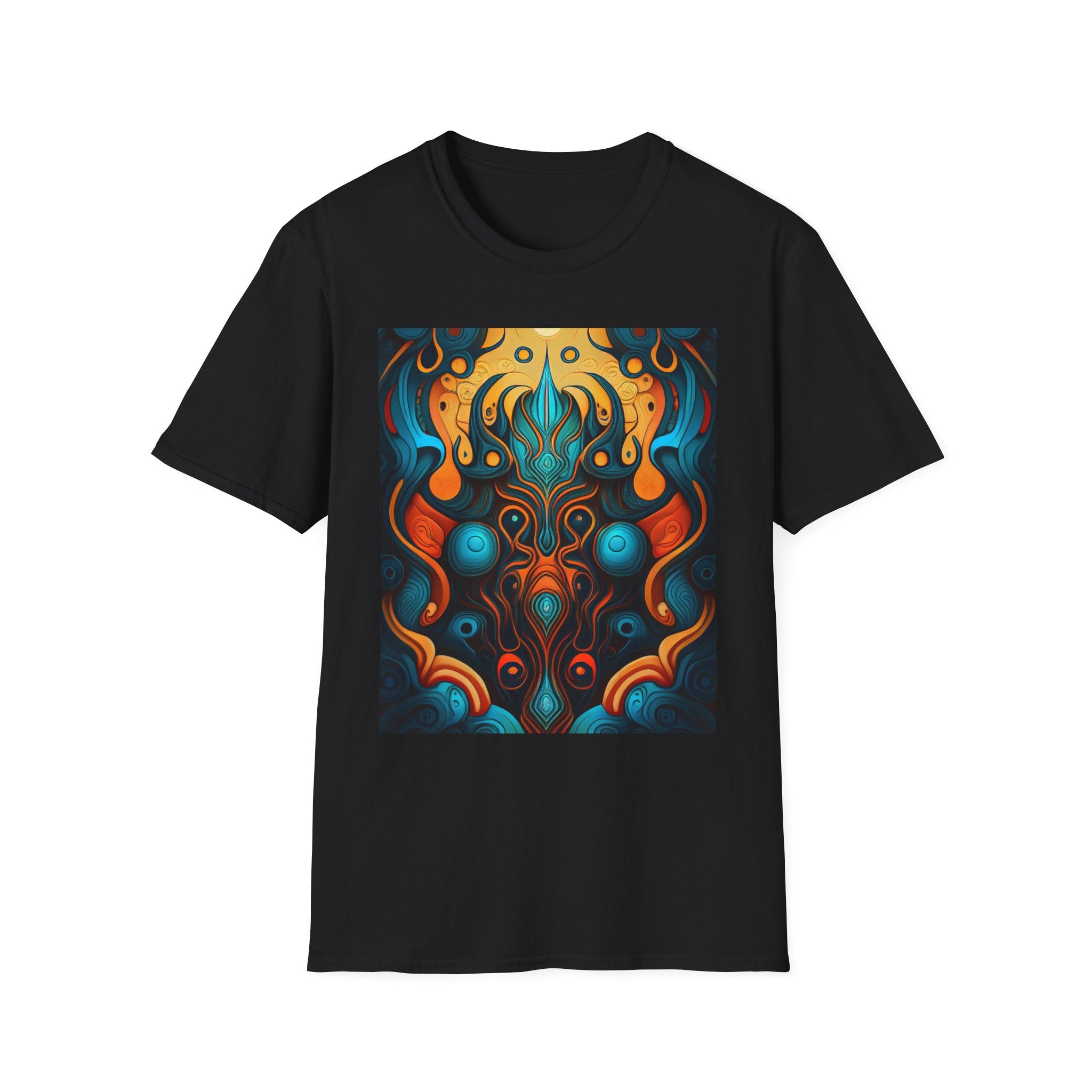 Psychedelic Abstract Mask T-Shirt — Vibrant Tribal Floral Art Tee
