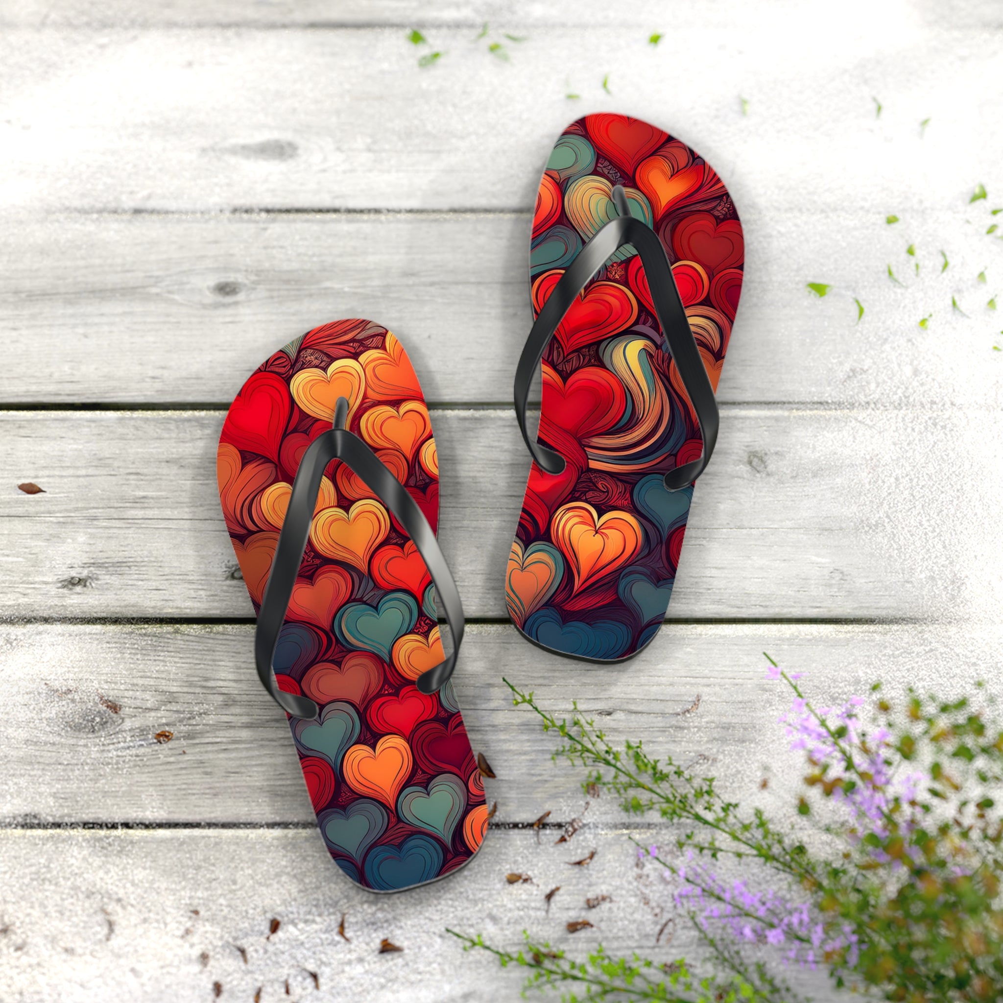 Heart Pattern Flip Flops — Colorful Romantic Summer Sandals