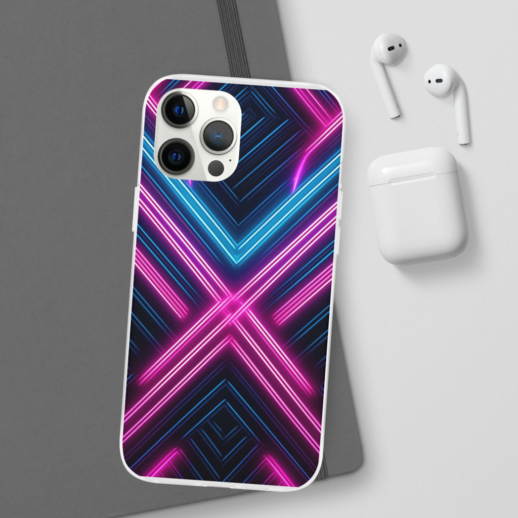 Neon Geometric Phone Case – Retro Vibes Blue & Pink Flexi Case