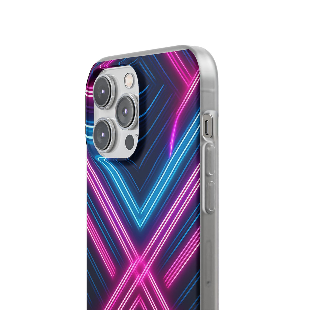 Neon Geometric Phone Case – Retro Vibes Blue & Pink Flexi Case