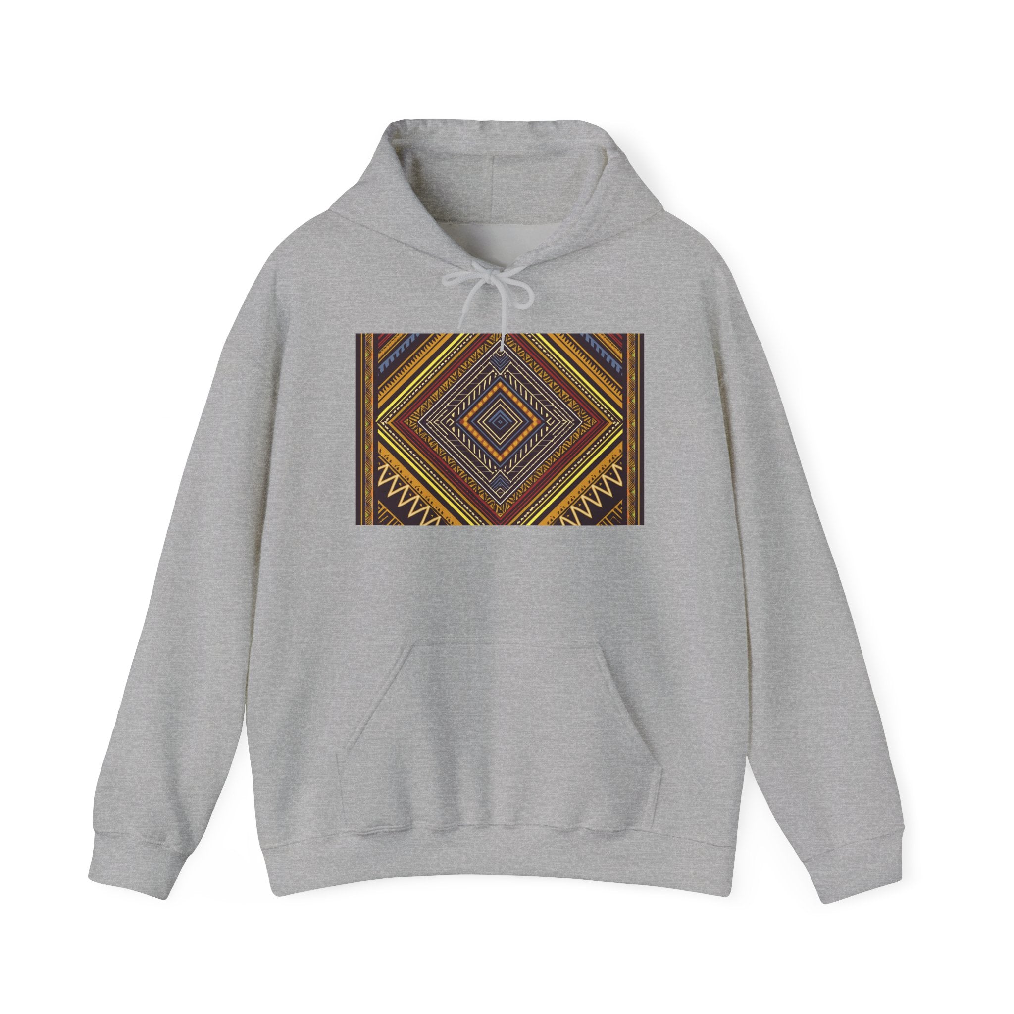 Boho Geometric Diamond Hoodie – Earthy Tribal Pattern Pullover