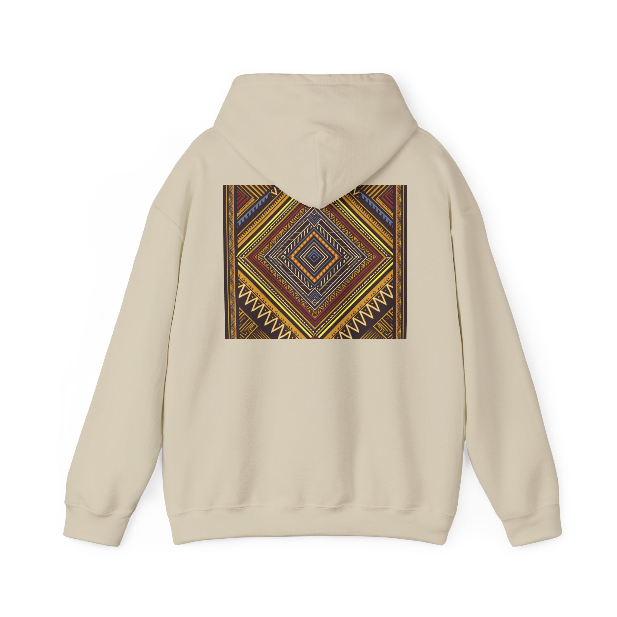 Boho Geometric Diamond Hoodie – Earthy Tribal Pattern Pullover