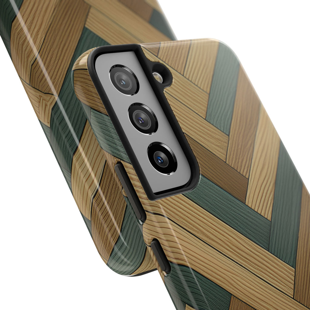 Wood Herringbone Tough Phone Case — Protective Matte Phone Cover with Natural Wood Pattern
