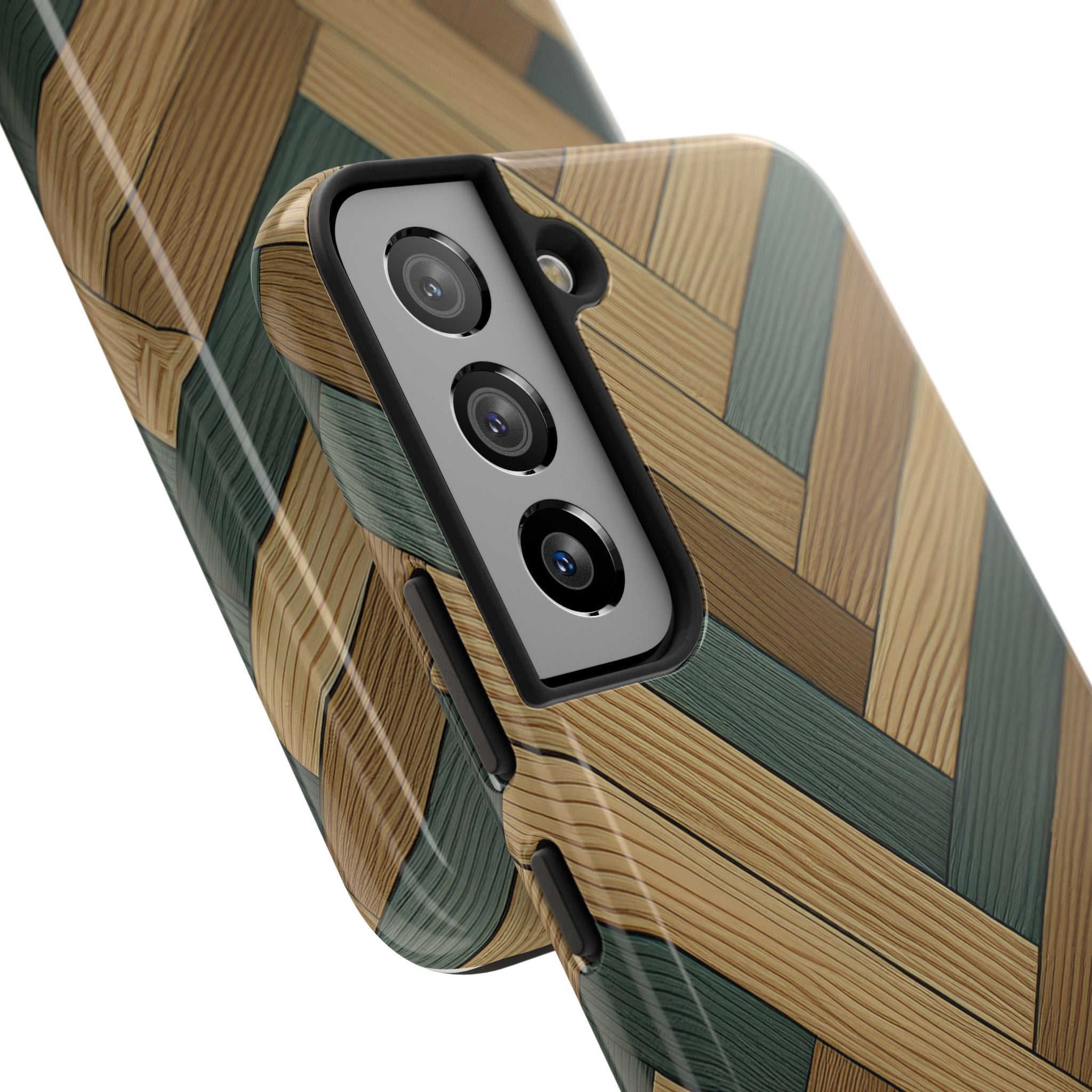 Wood Herringbone Tough Phone Case — Protective Matte Phone Cover with Natural Wood Pattern