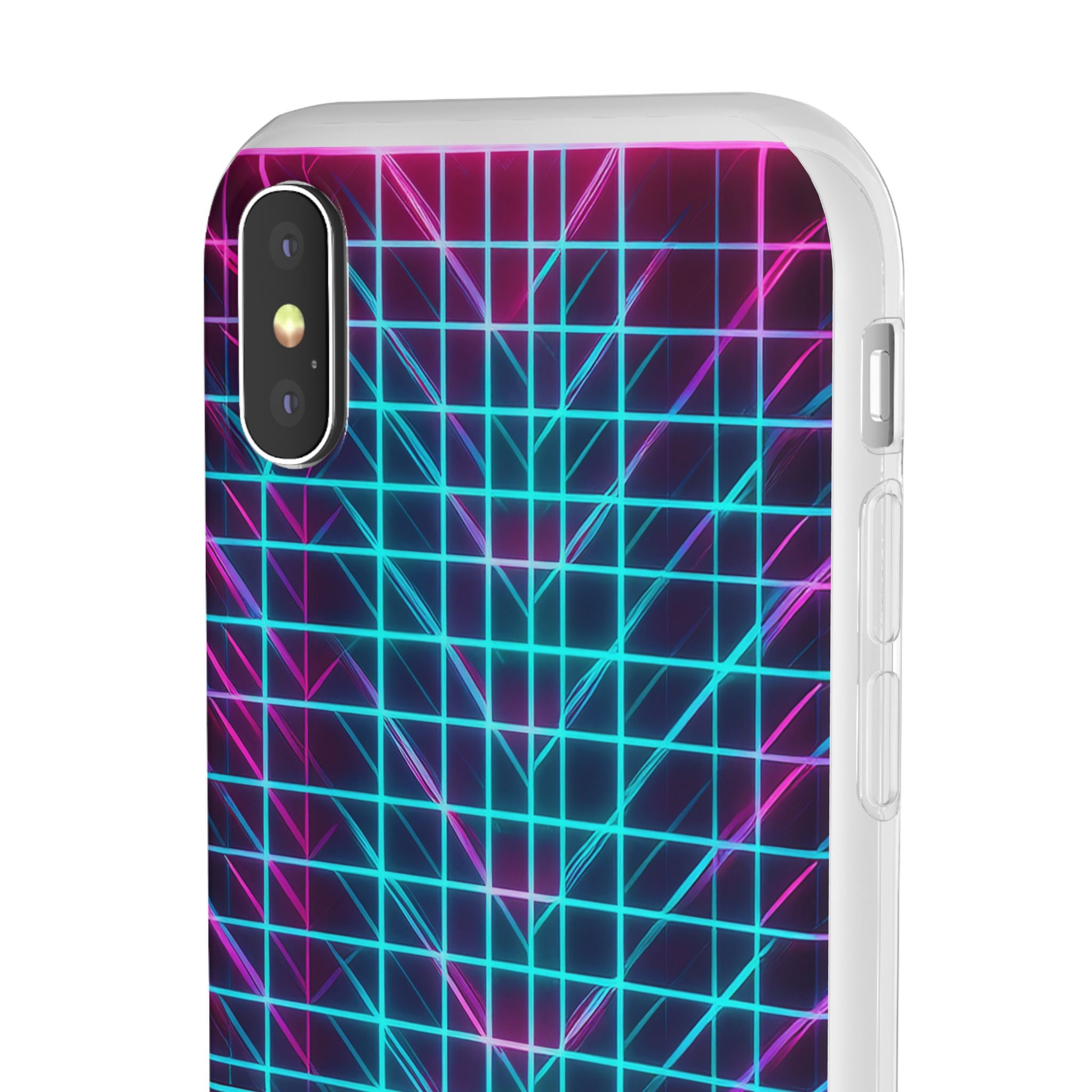 Retro Neon Grid Phone Case – 80s Vaporwave Geometric iPhone Cover