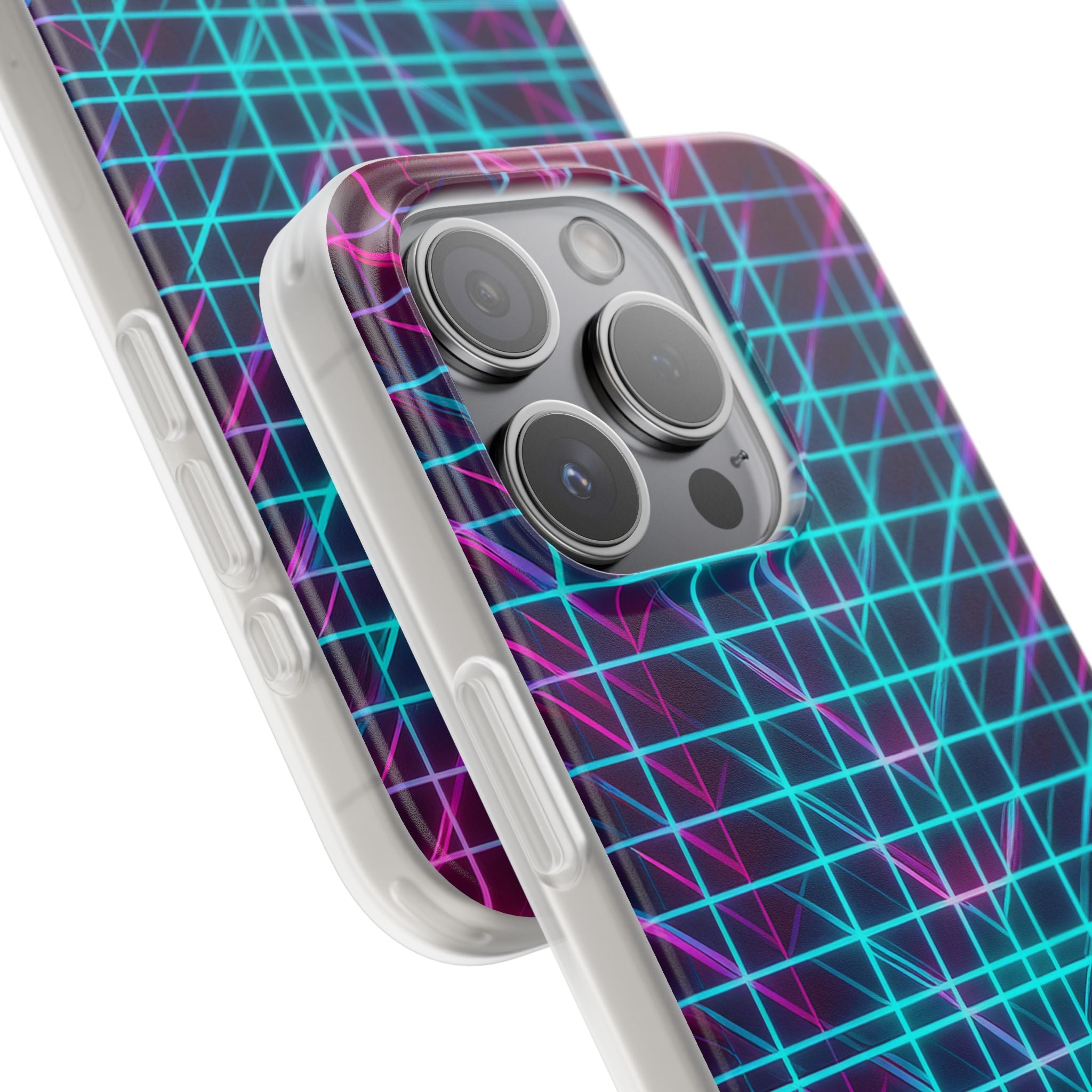 Retro Neon Grid Phone Case – 80s Vaporwave Geometric iPhone Cover
