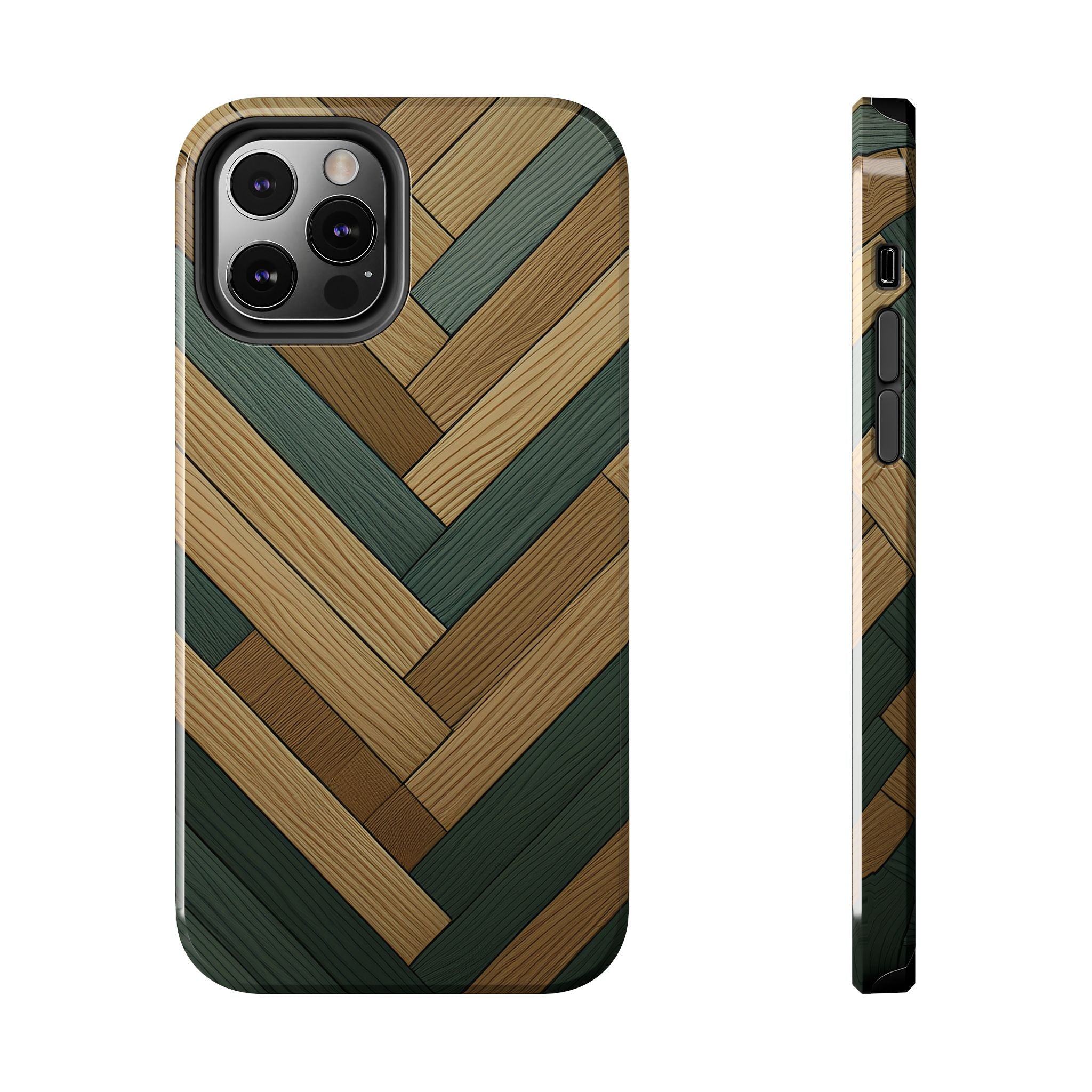 Wood Herringbone Tough Phone Case — Protective Matte Phone Cover with Natural Wood Pattern
