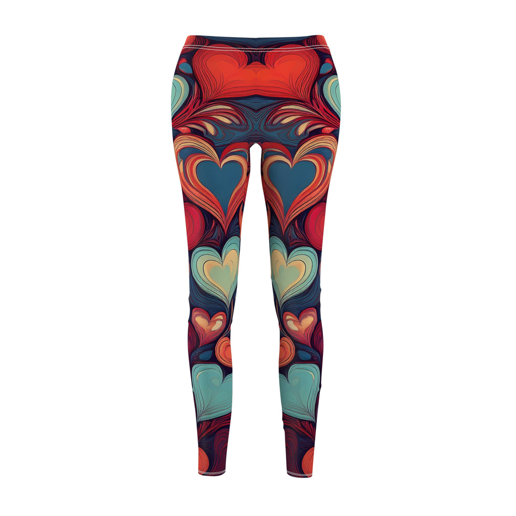 Heart Pattern Leggings — Colorful Retro Heart All-Over Print Leggings