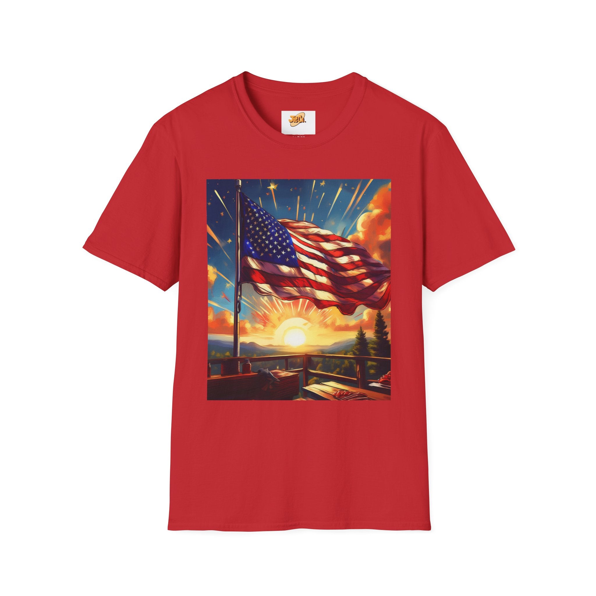 American Flag Sunrise T-Shirt — Patriotic USA Sunset Graphic Tee