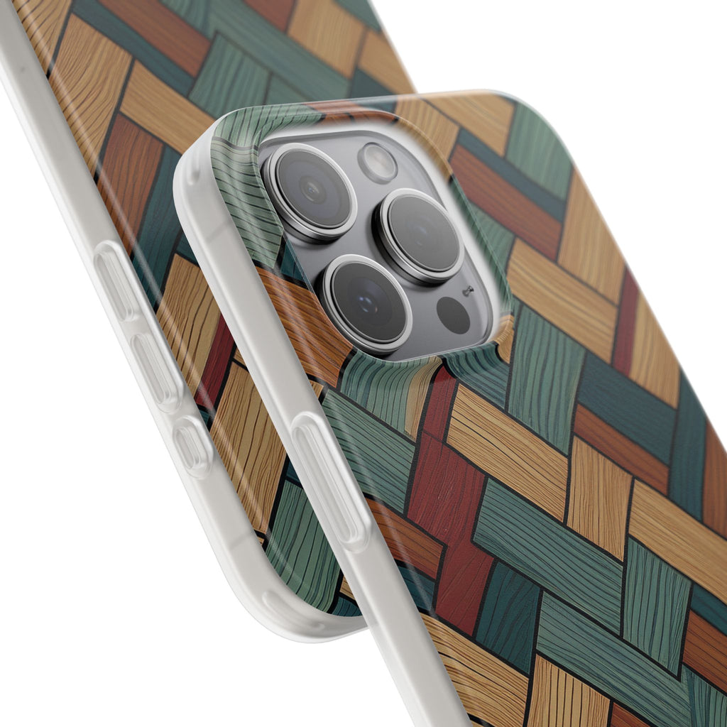 Woven Wood Pattern Phone Case — Rustic Geometric iPhone Flexi Case