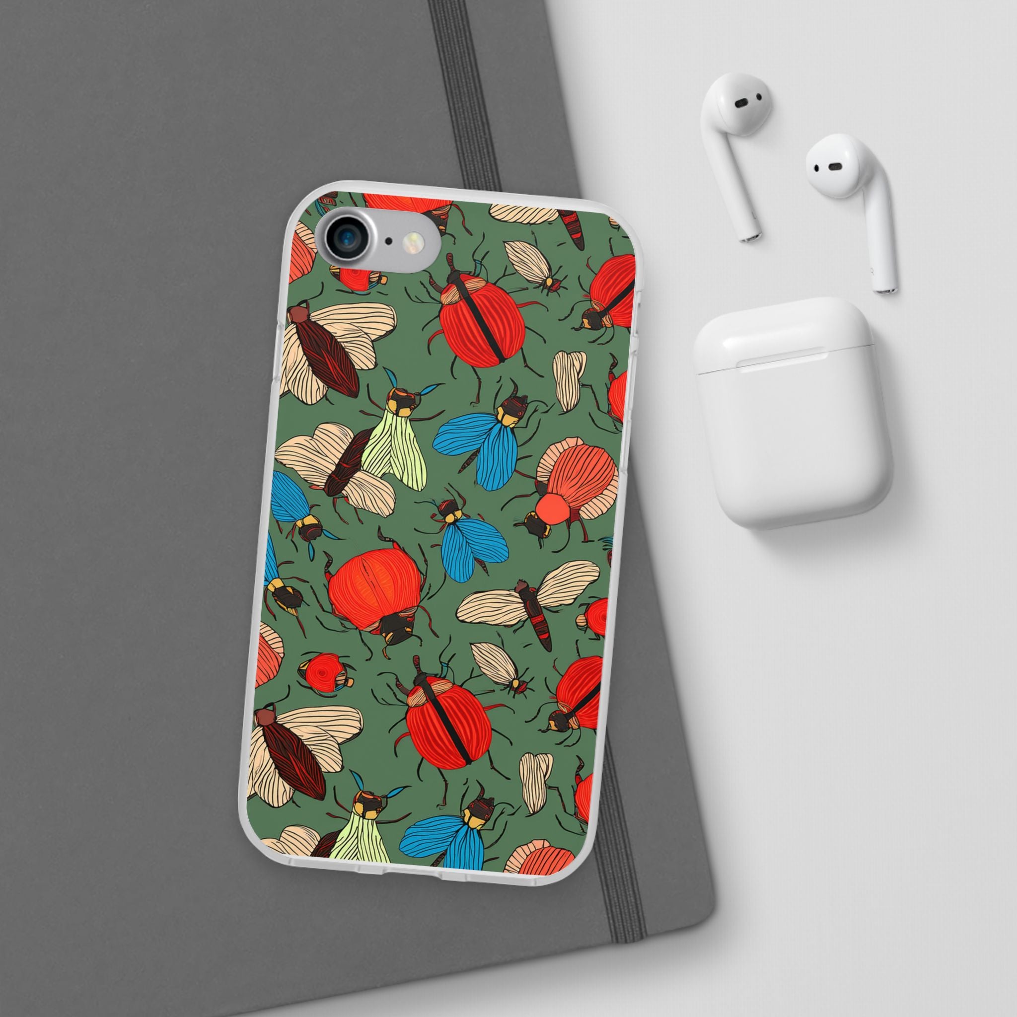 Bug Pattern Phone Case — Colorful Beetles & Flies Design