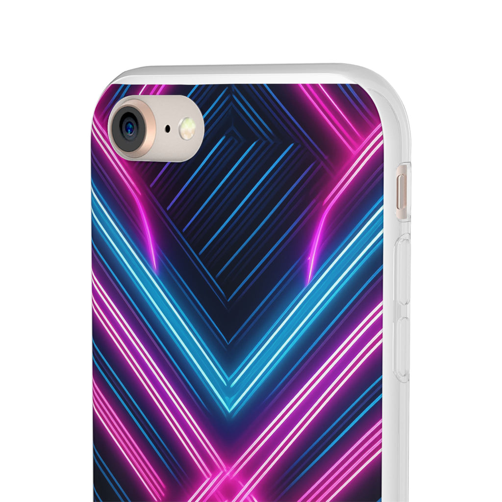 Neon Geometric Phone Case – Retro Vibes Blue & Pink Flexi Case