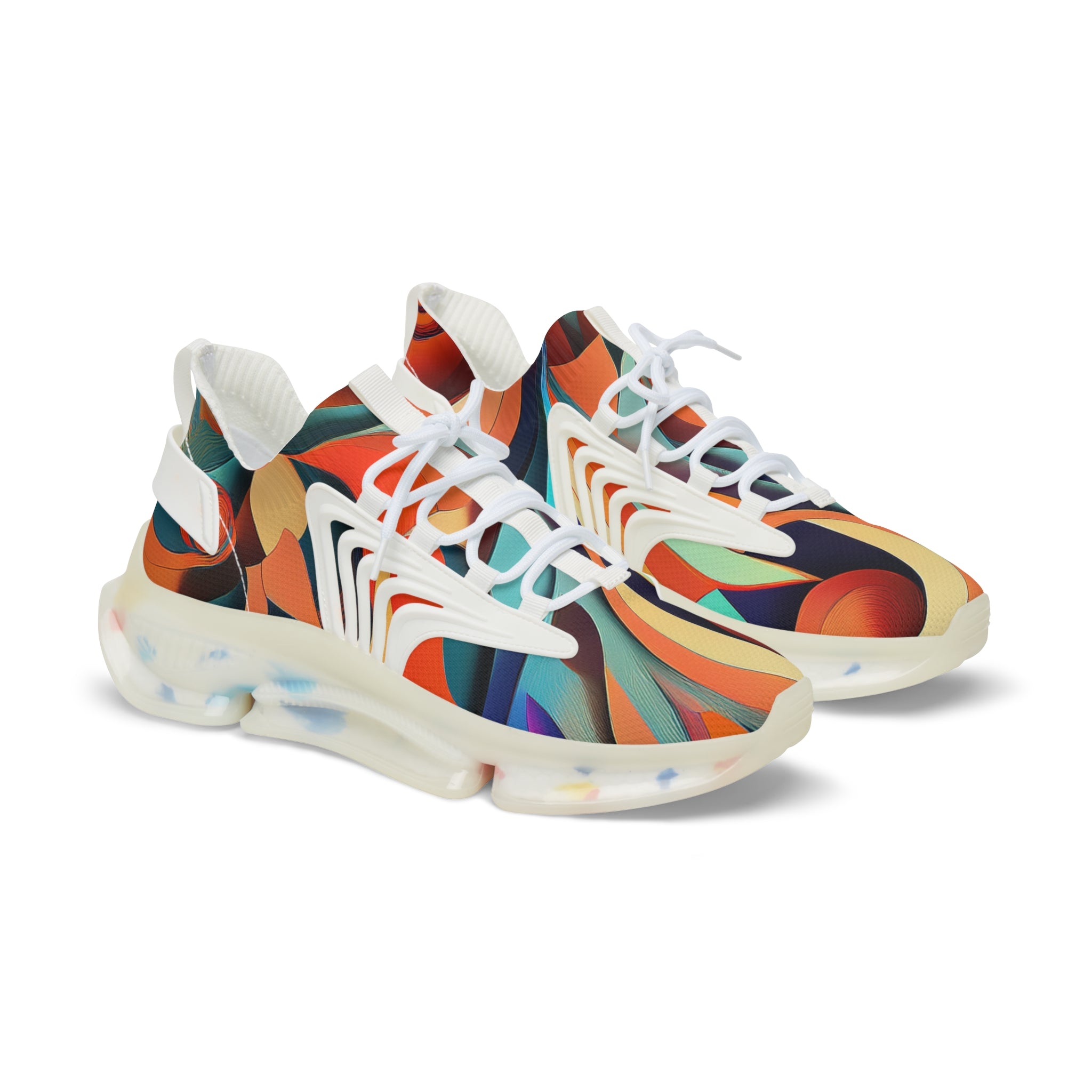 Mesh Sneakers — Retro Abstract Swirl Athletic Shoes