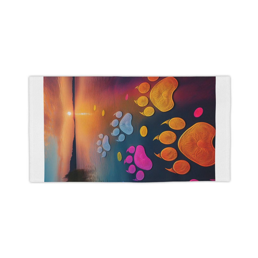 Sunset Pawprints Beach Towel — Colorful Paw Print Sunset Beach Towel for Dog Lovers