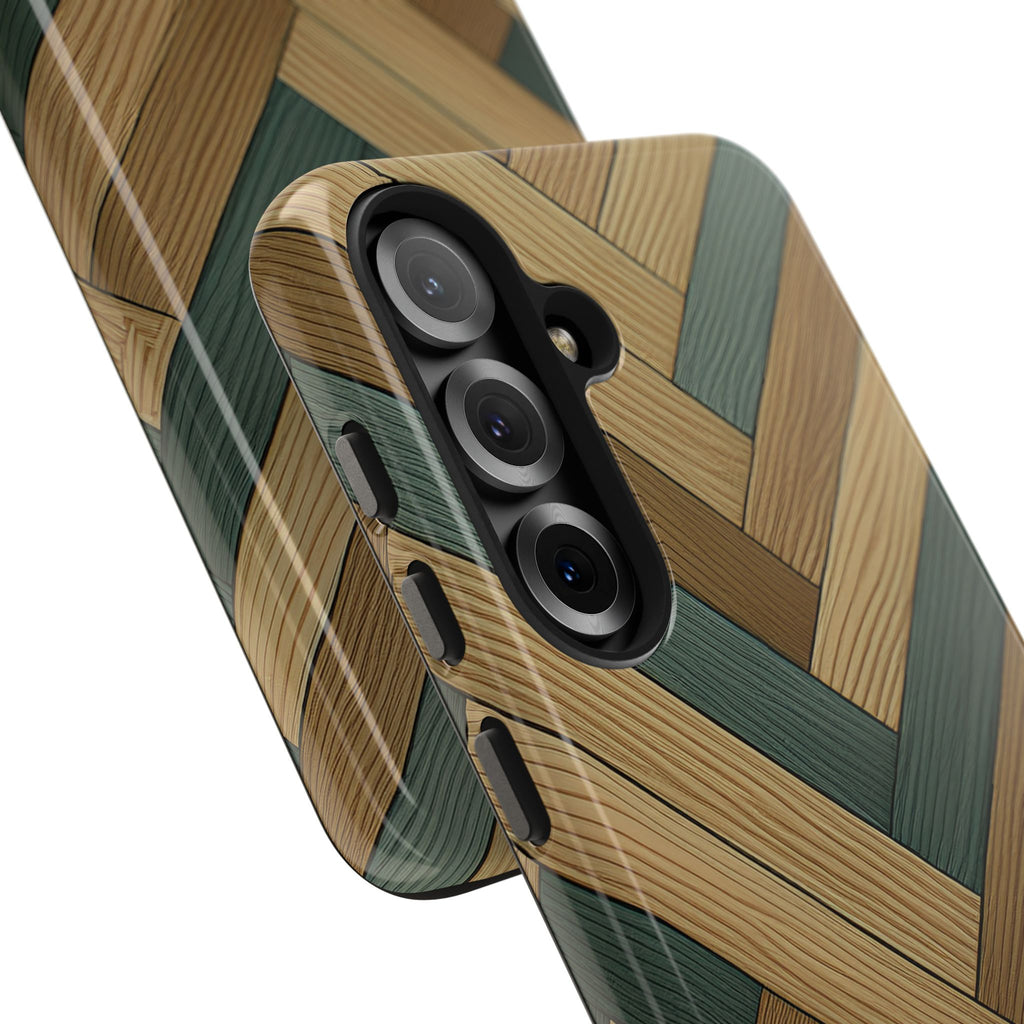 Wood Herringbone Tough Phone Case — Protective Matte Phone Cover with Natural Wood Pattern