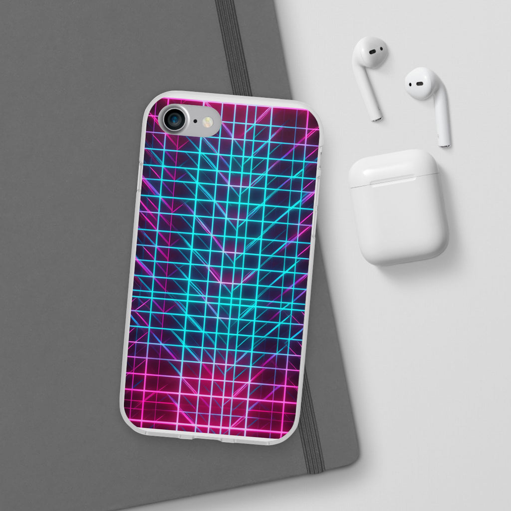 Retro Neon Grid Phone Case – 80s Vaporwave Geometric iPhone Cover