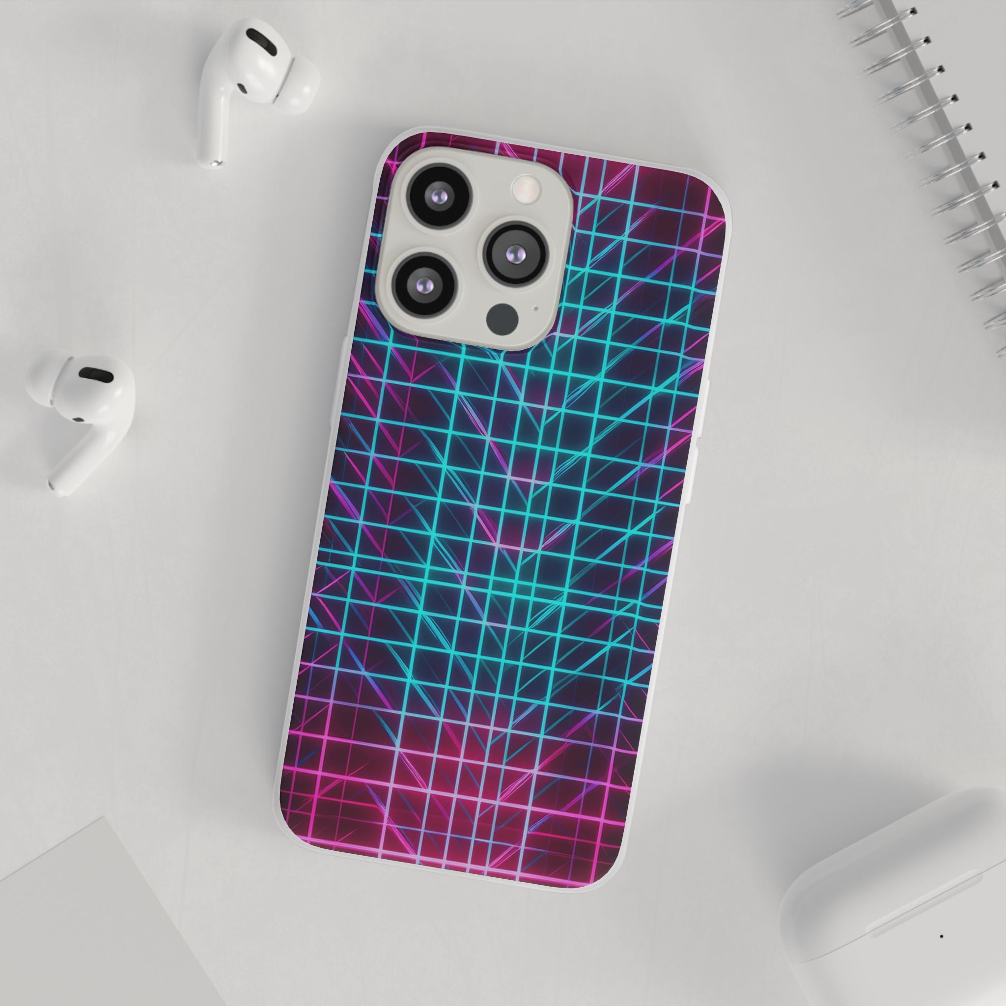 Retro Neon Grid Phone Case – 80s Vaporwave Geometric iPhone Cover
