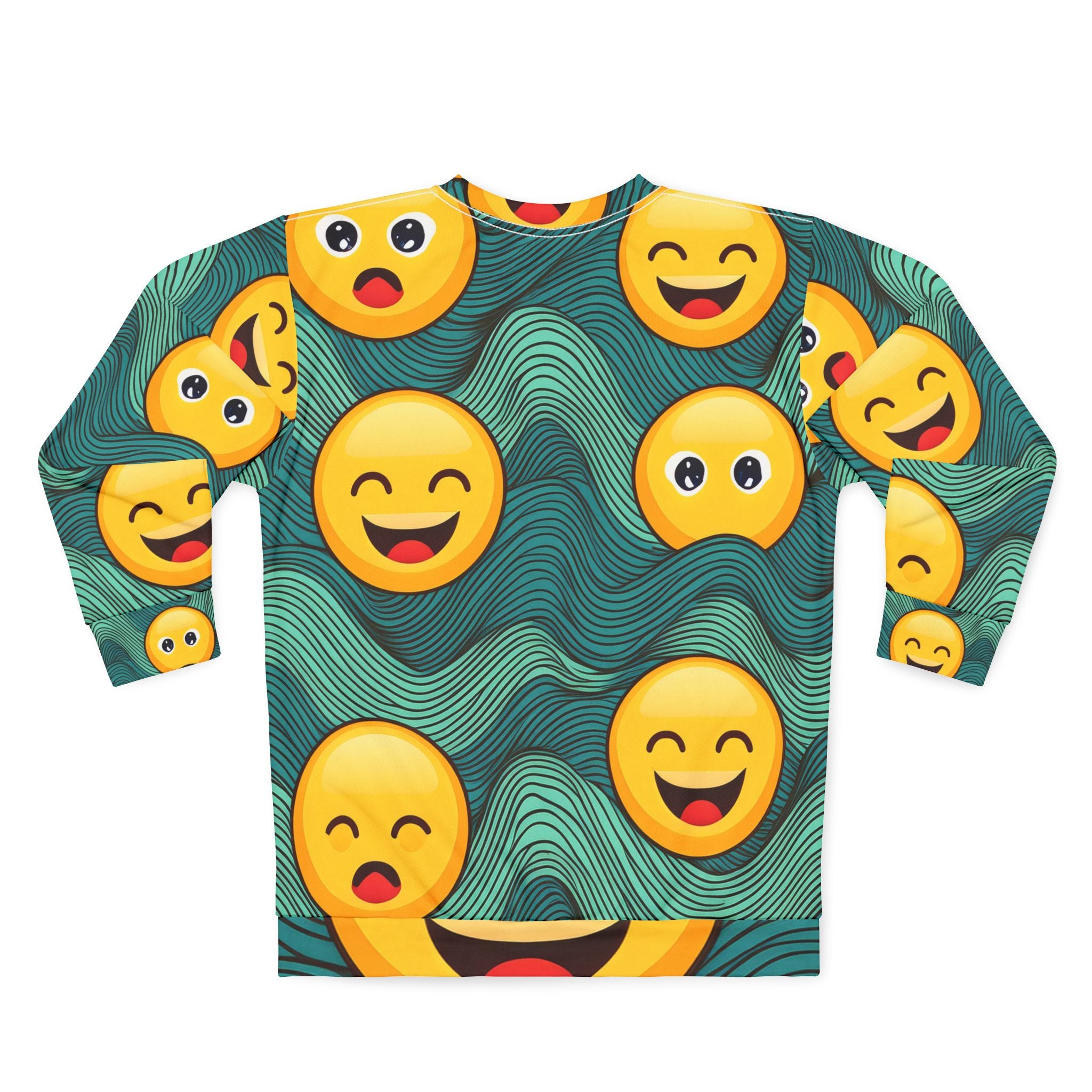 Emoji Wave Sweatshirt — All-Over Print Smiling Emoji Crewneck