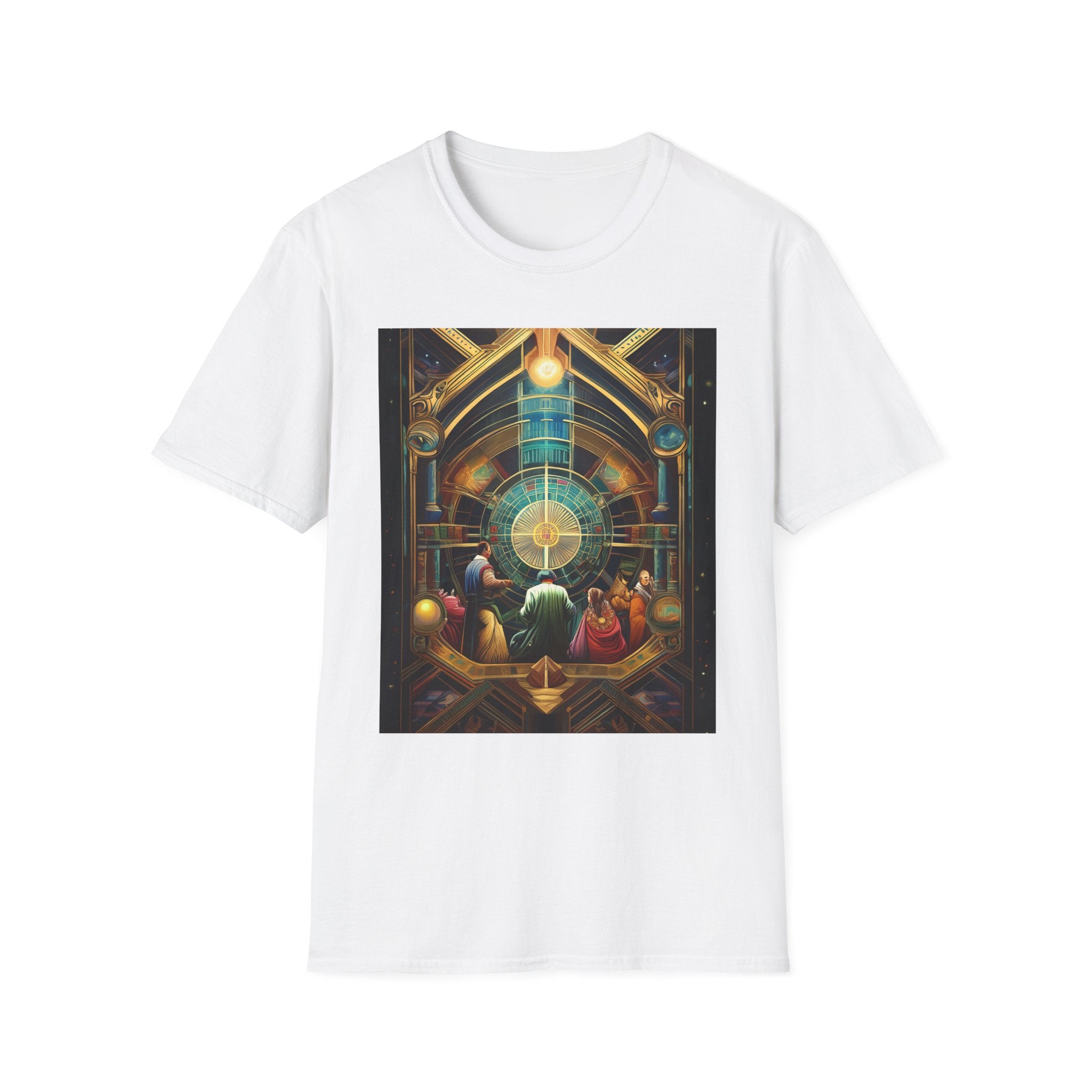 Mystic Observatory Art Tee — Cosmic Circle Gathering Graphic T-Shirt
