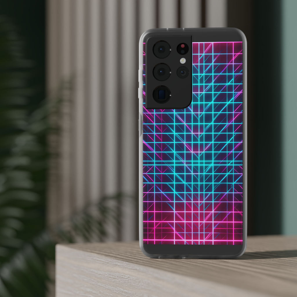 Retro Neon Grid Phone Case – 80s Vaporwave Geometric iPhone Cover