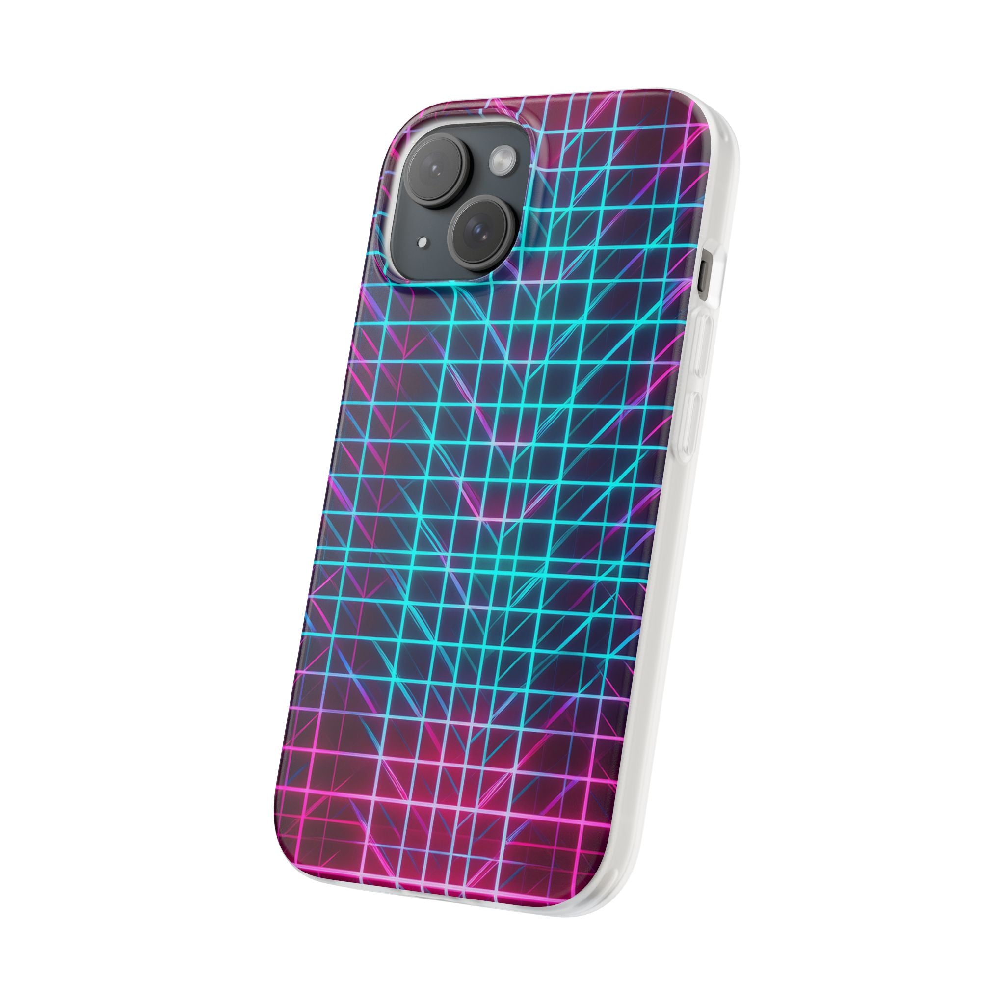 Retro Neon Grid Phone Case – 80s Vaporwave Geometric iPhone Cover