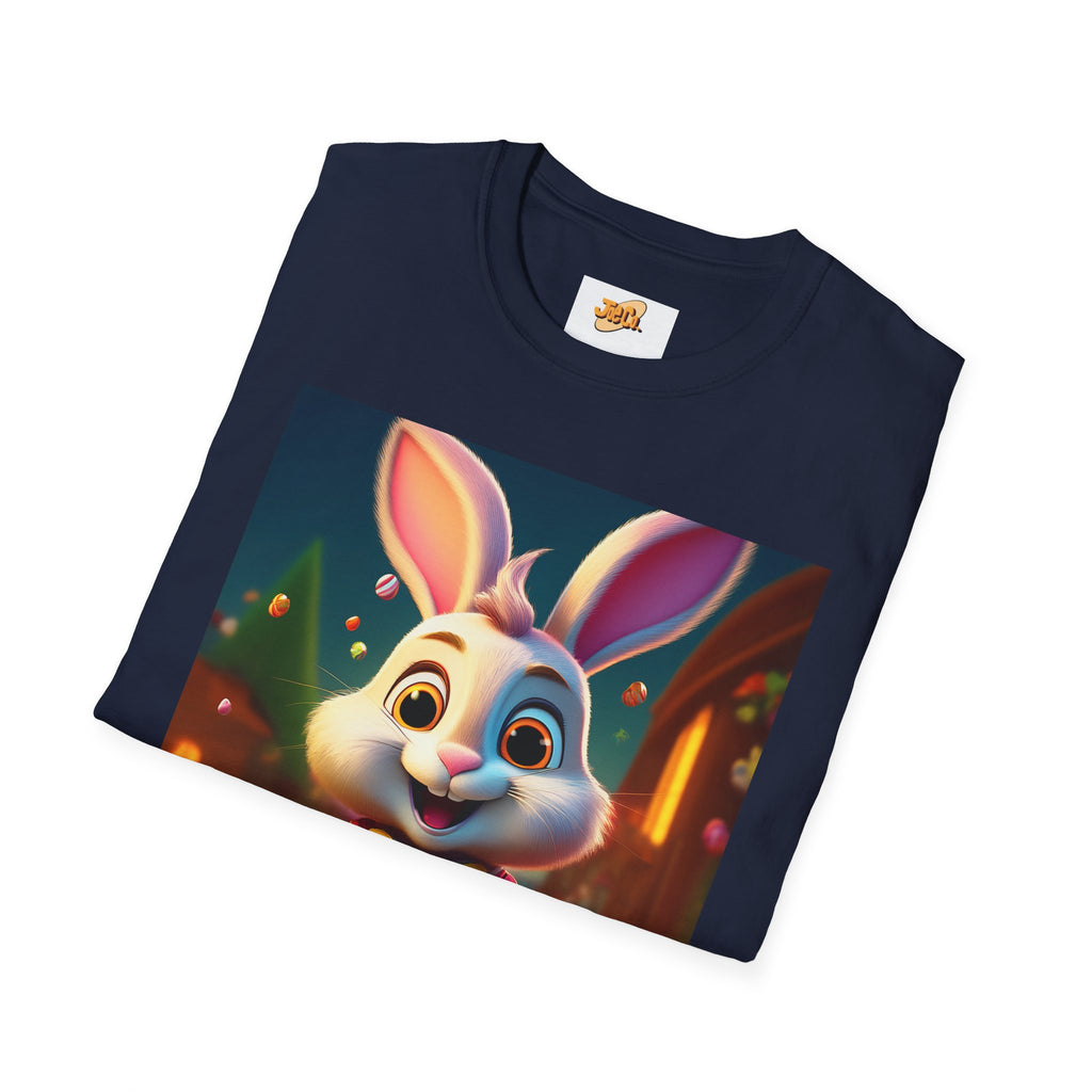 Easter Bunny Kids T-Shirt — Cute Cartoon Rabbit with Colorful Eggs
