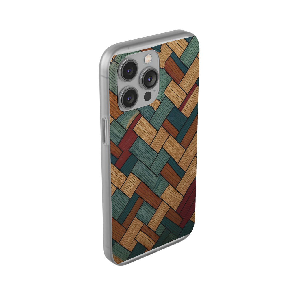 Woven Wood Pattern Phone Case — Rustic Geometric iPhone Flexi Case