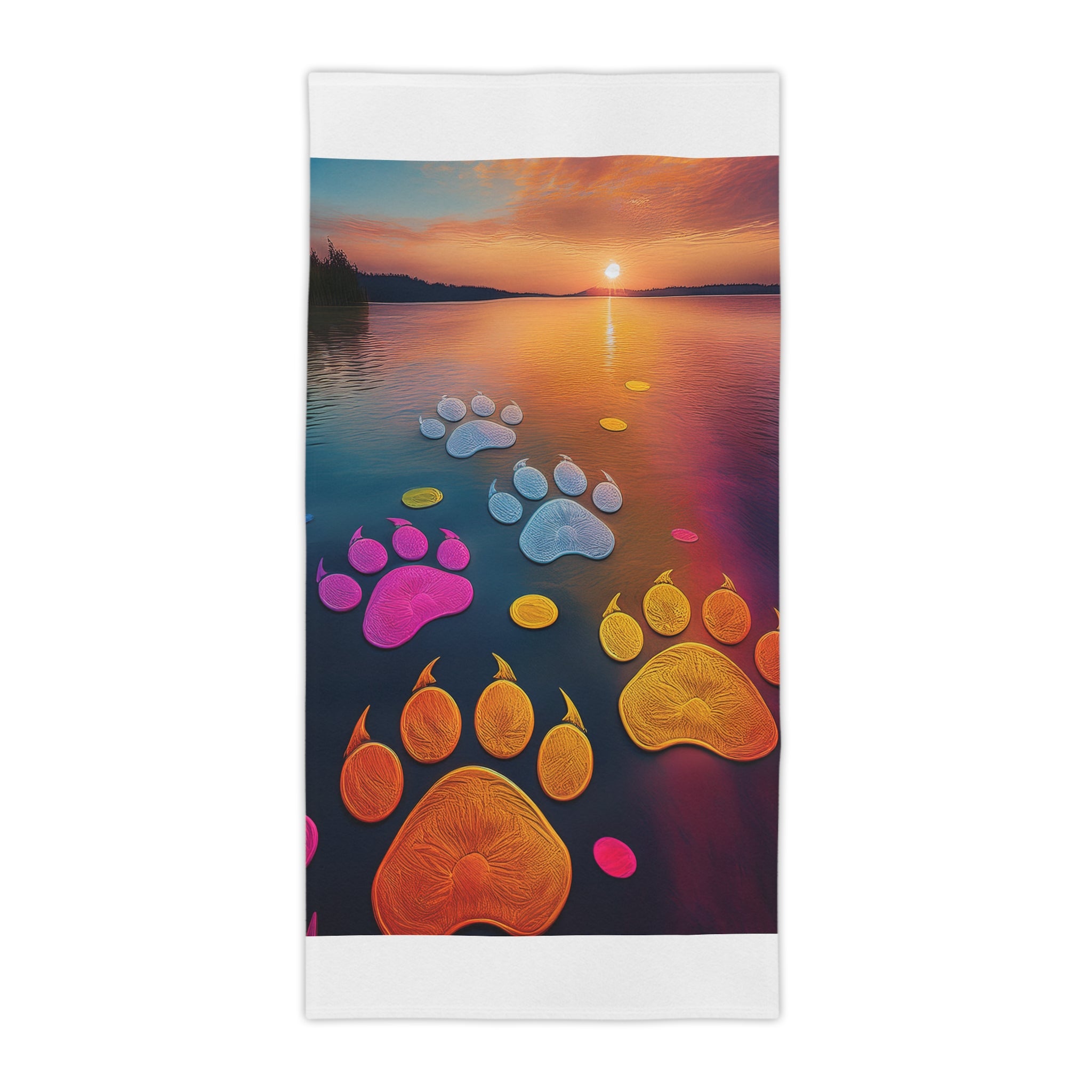 Sunset Pawprints Beach Towel — Colorful Paw Print Sunset Beach Towel for Dog Lovers
