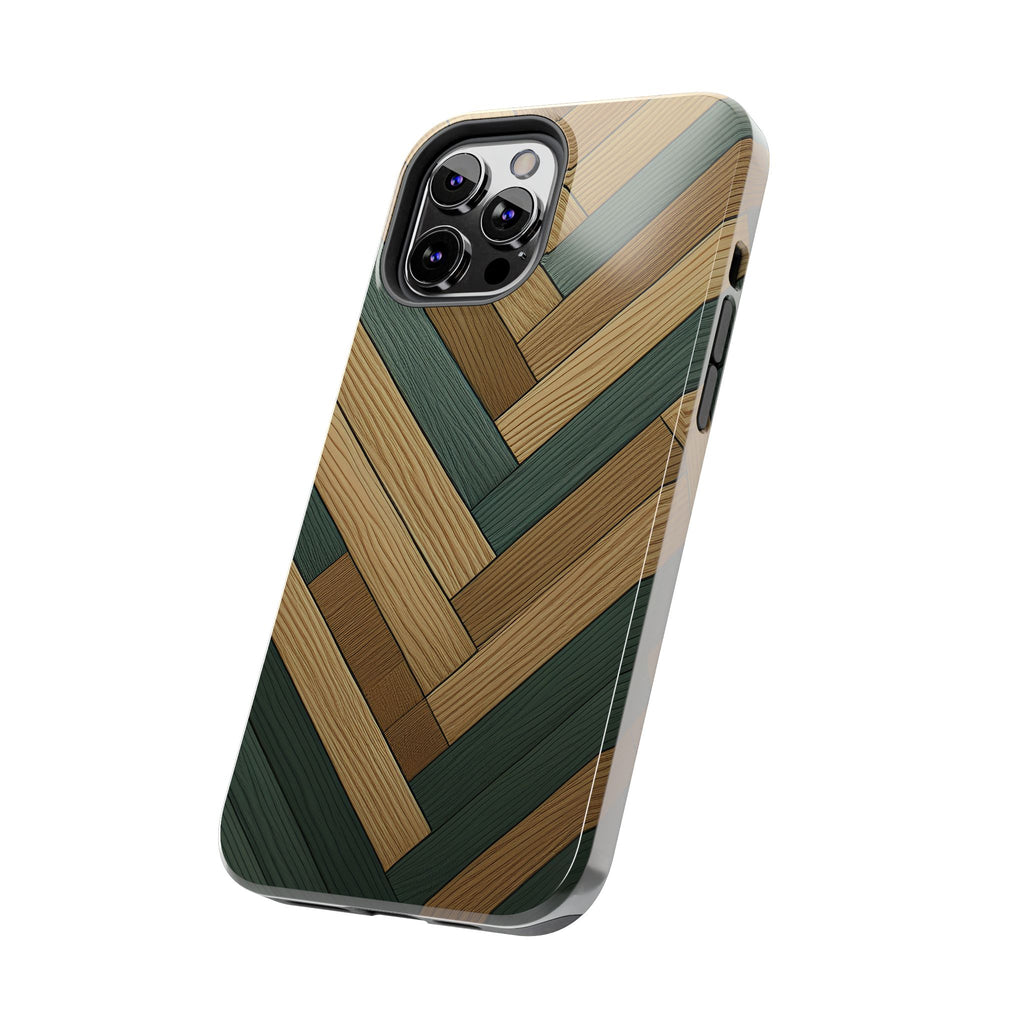 Wood Herringbone Tough Phone Case — Protective Matte Phone Cover with Natural Wood Pattern