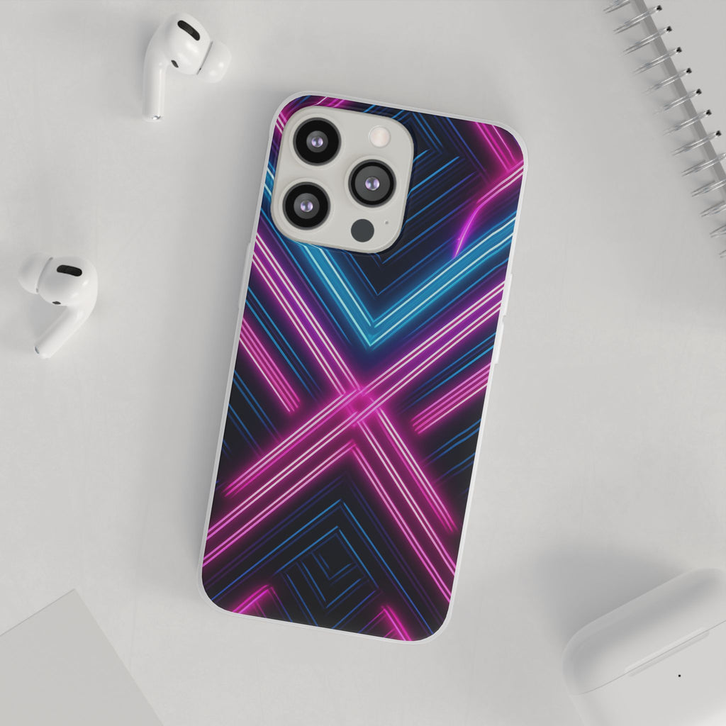 Neon Geometric Phone Case – Retro Vibes Blue & Pink Flexi Case