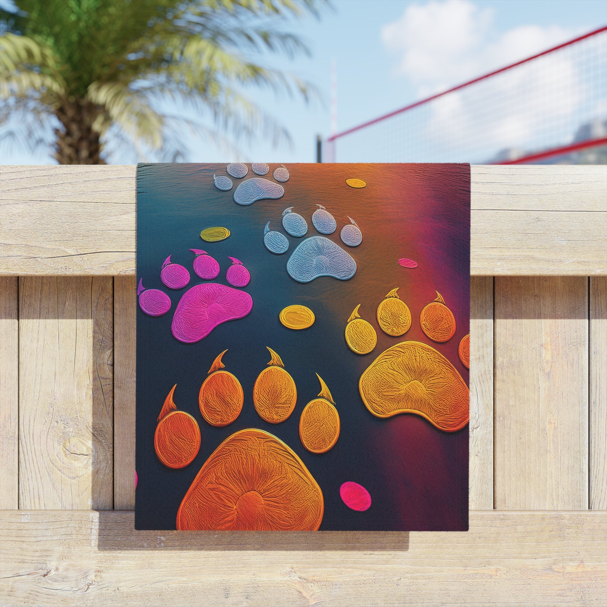 Sunset Pawprints Beach Towel — Colorful Paw Print Sunset Beach Towel for Dog Lovers