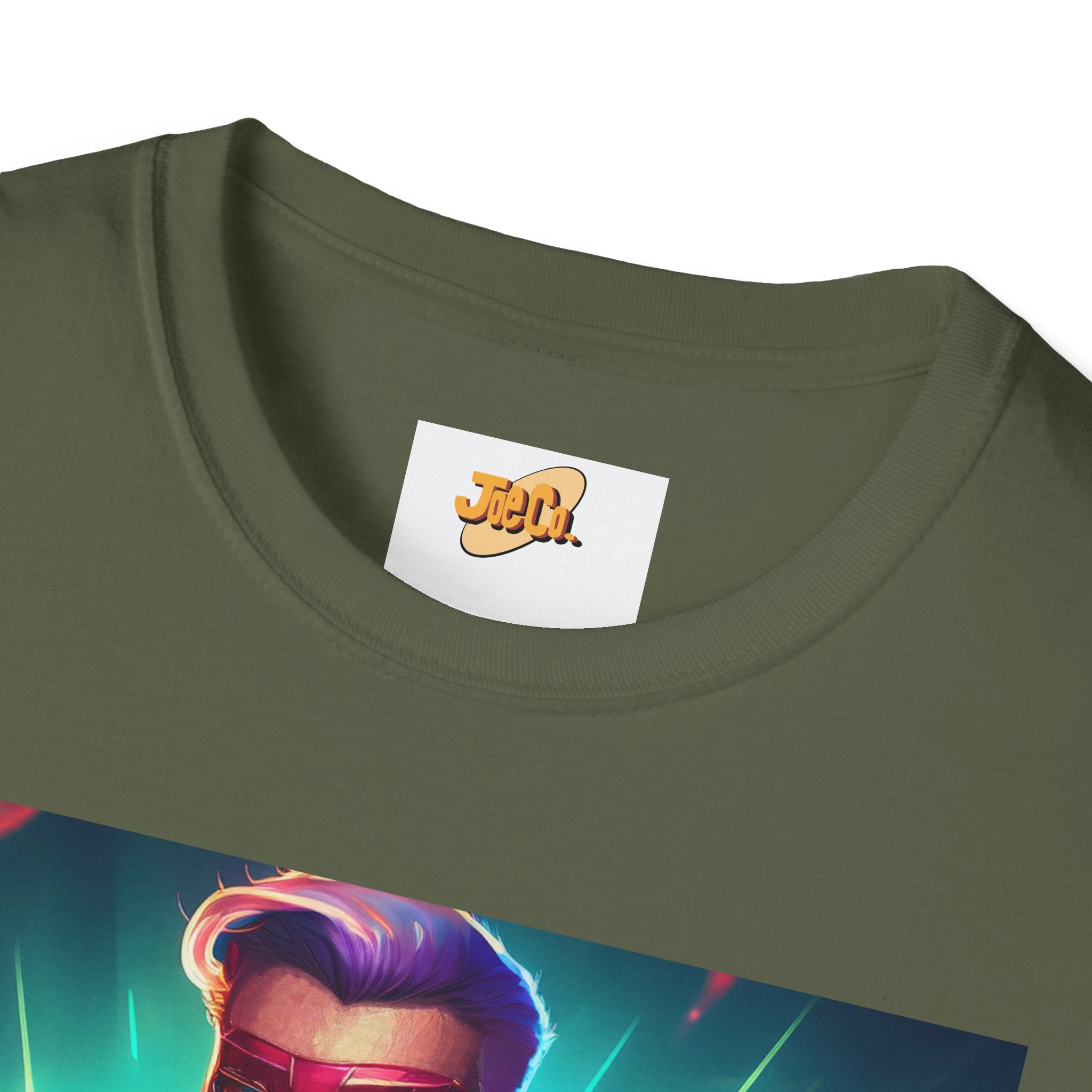 Superhero Graphic T-Shirt — Retro Neon Captain Chest Emblem