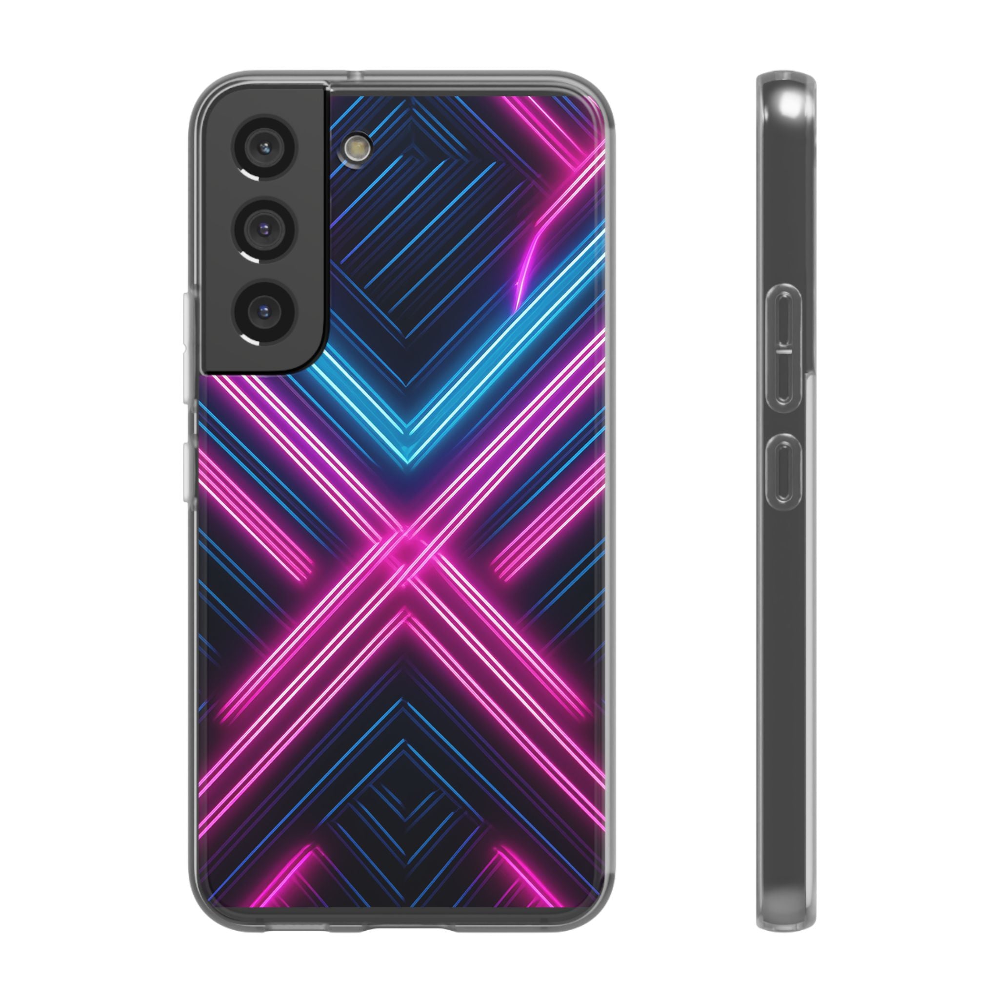 Neon Geometric Phone Case – Retro Vibes Blue & Pink Flexi Case
