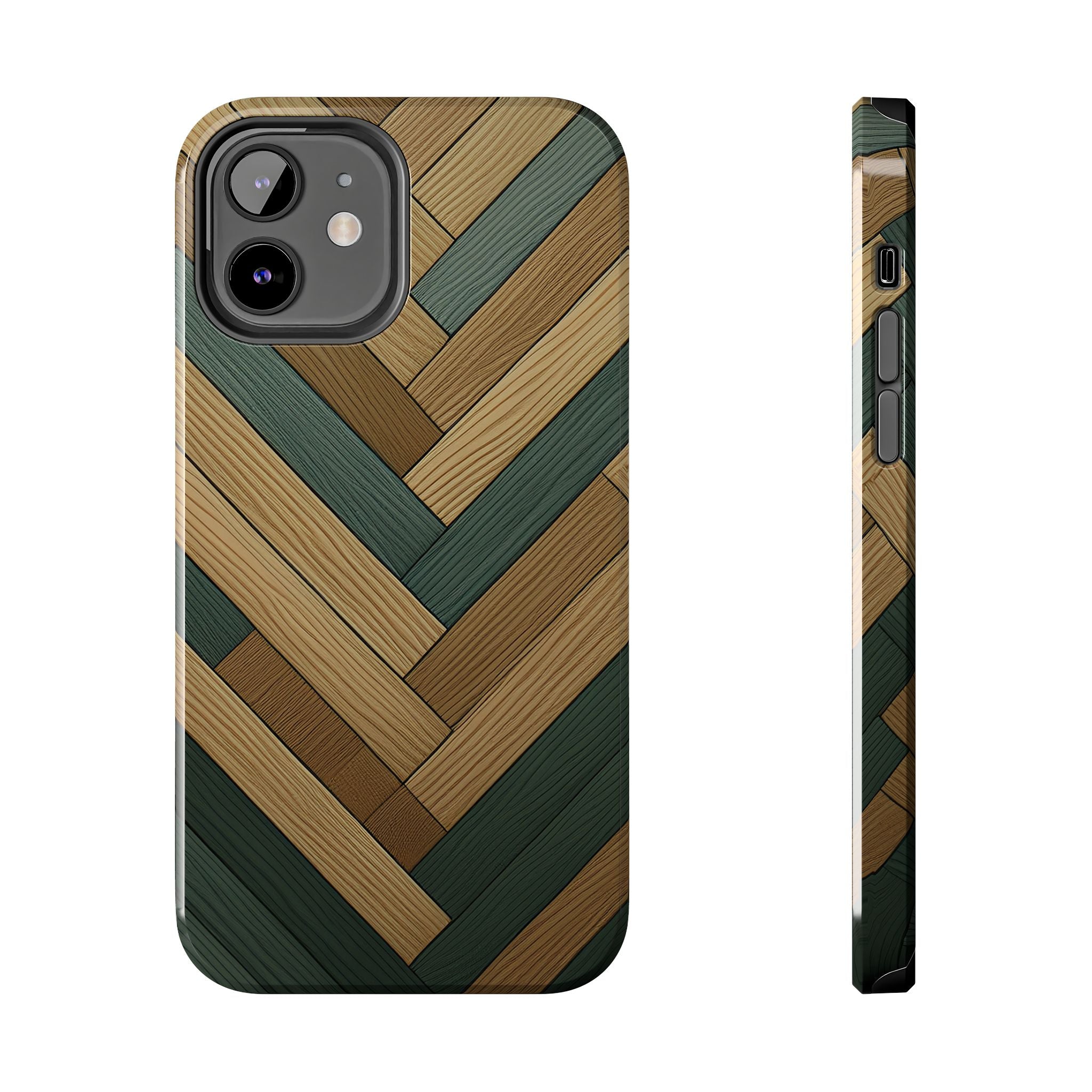 Wood Herringbone Tough Phone Case — Protective Matte Phone Cover with Natural Wood Pattern