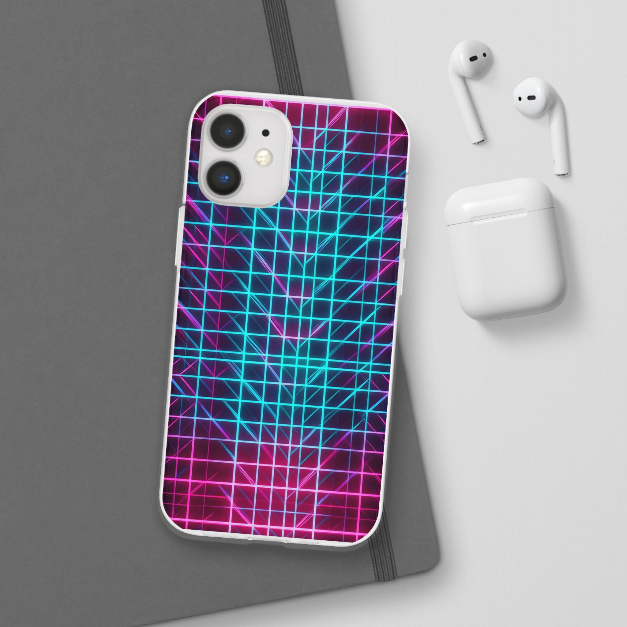 Retro Neon Grid Phone Case – 80s Vaporwave Geometric iPhone Cover