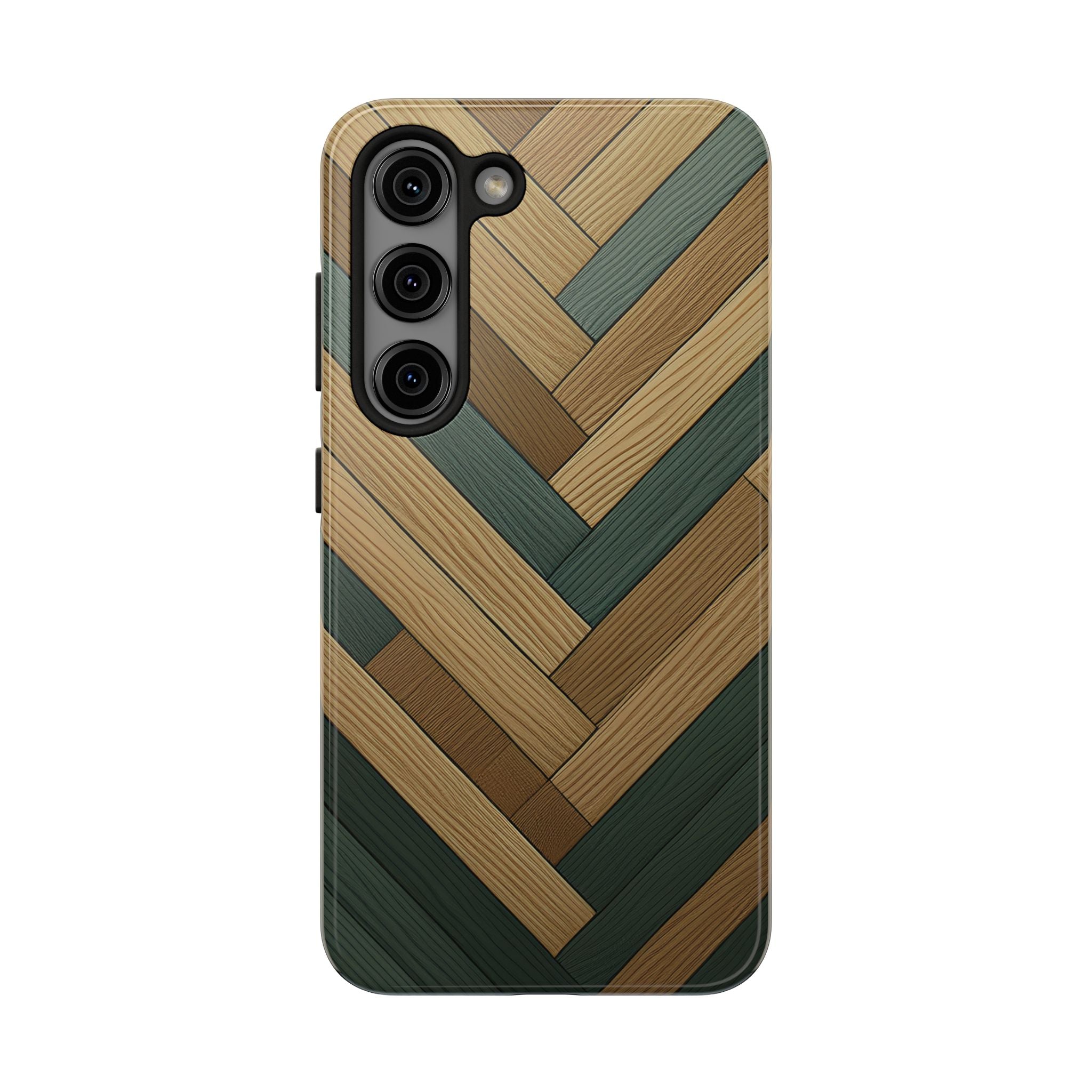 Wood Herringbone Tough Phone Case — Protective Matte Phone Cover with Natural Wood Pattern