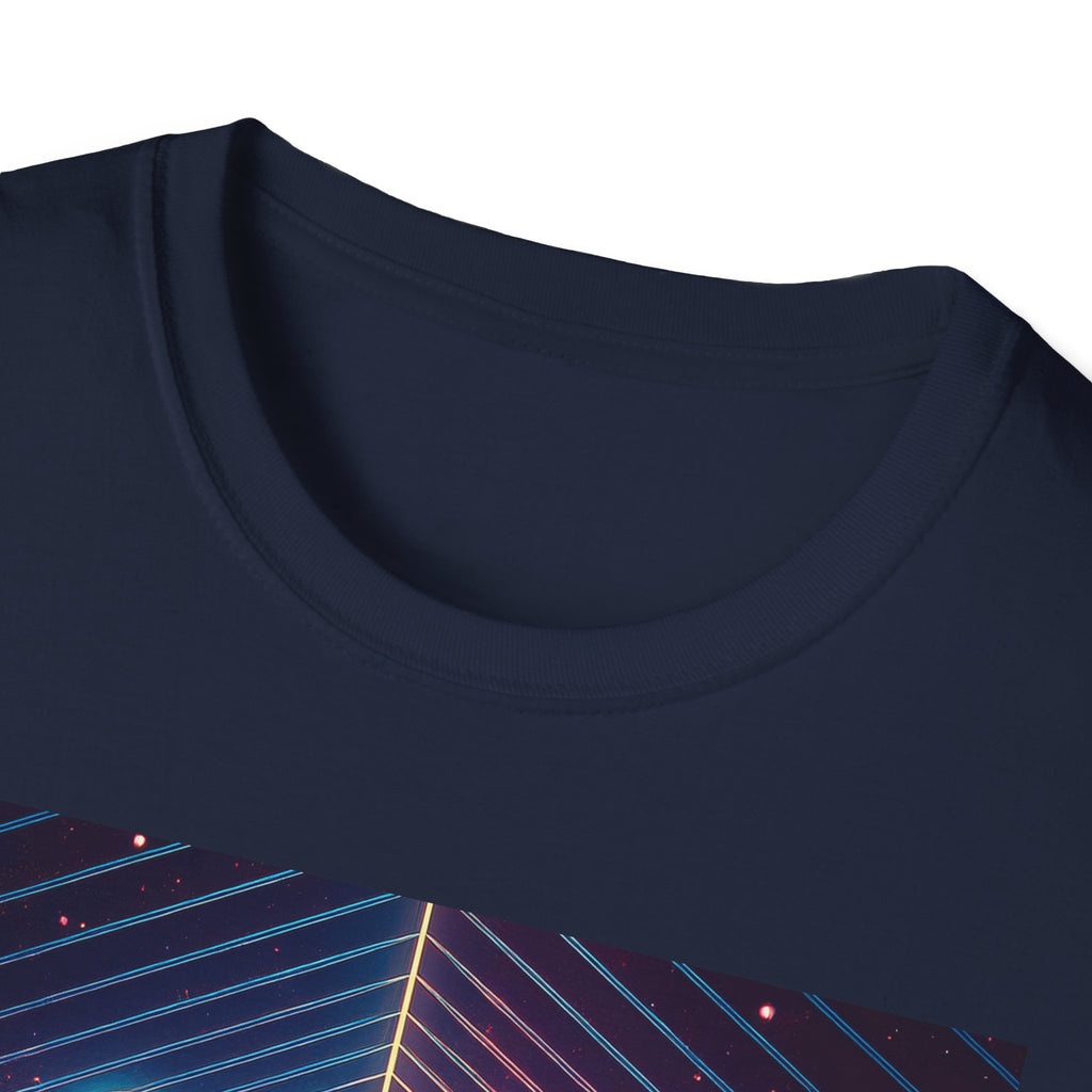 Retro Futuristic Space Tee — Neon Geometric Galaxy T-Shirt