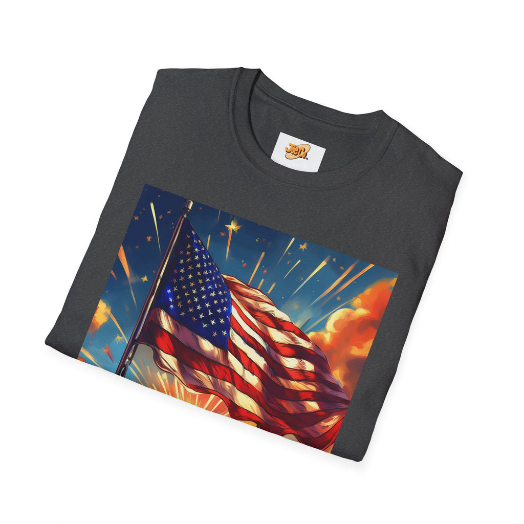 American Flag Sunrise T-Shirt — Patriotic USA Sunset Graphic Tee
