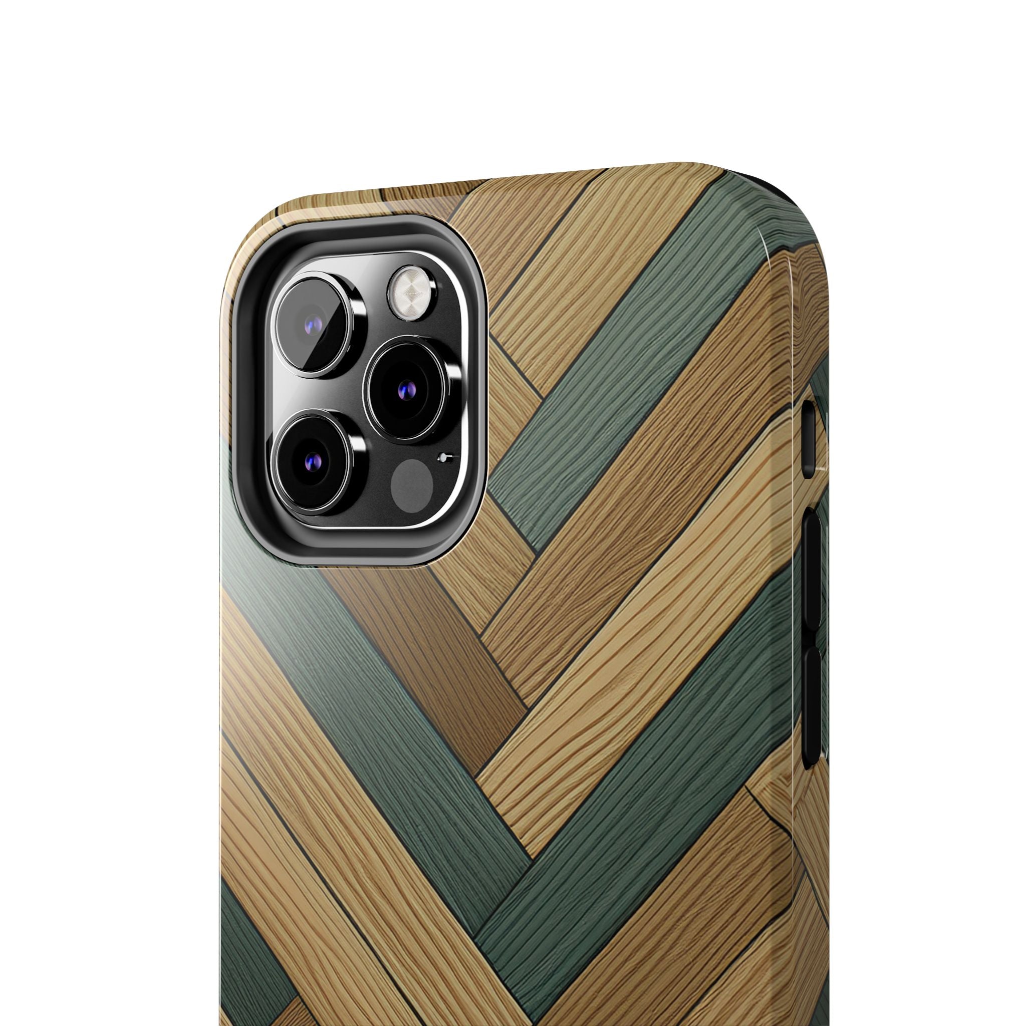Wood Herringbone Tough Phone Case — Protective Matte Phone Cover with Natural Wood Pattern