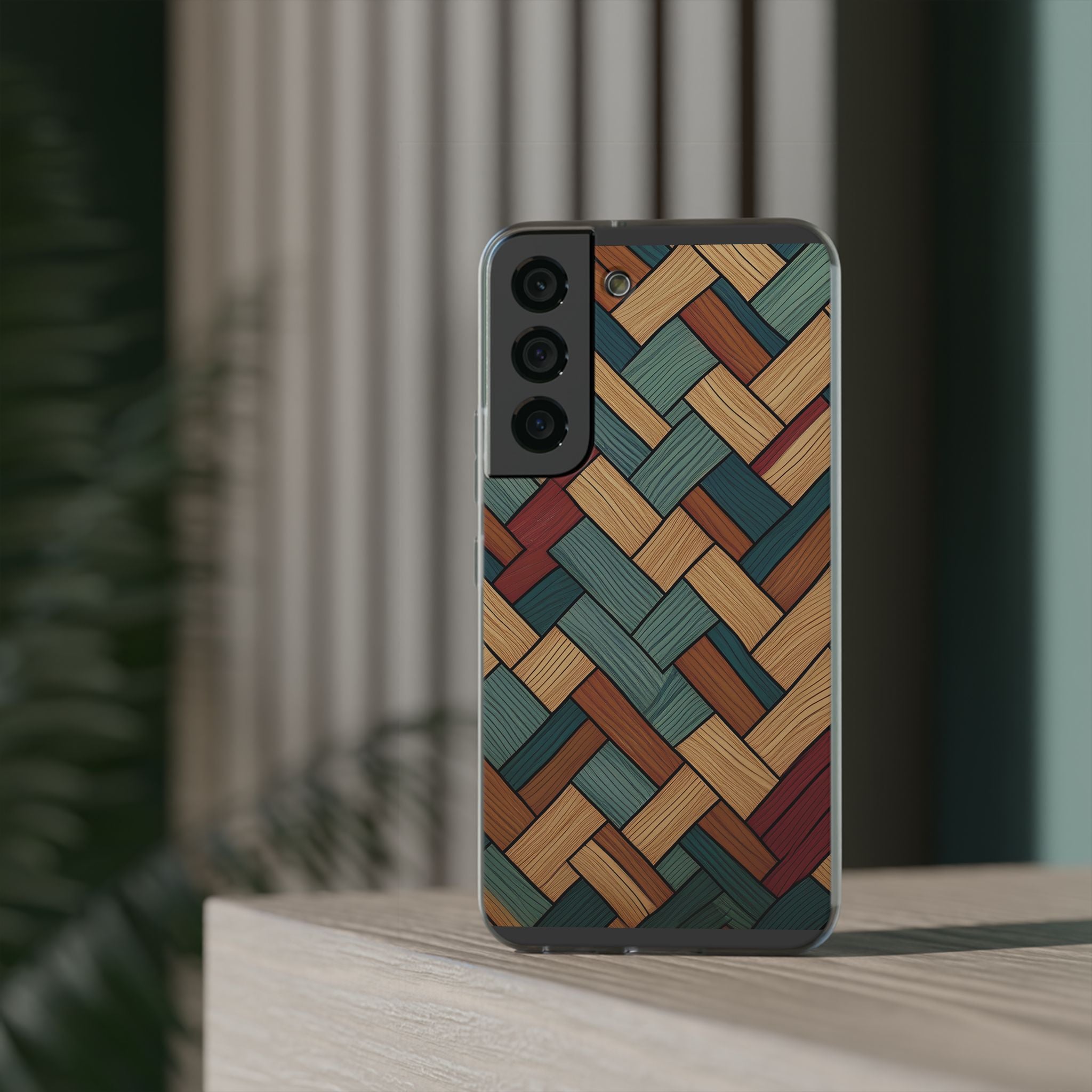 Woven Wood Pattern Phone Case — Rustic Geometric iPhone Flexi Case