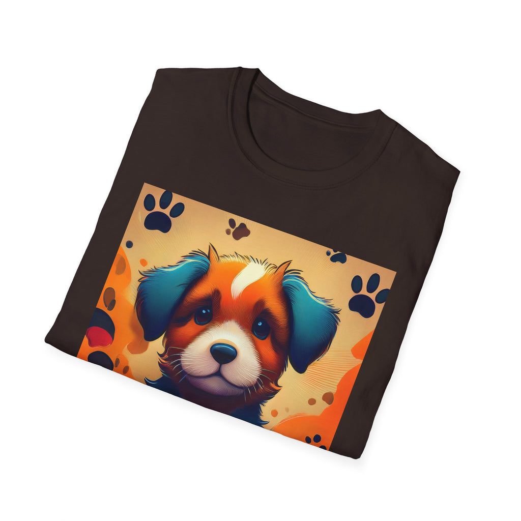 Cute Puppy Portrait T-Shirt — Colorful Paw Print Dog Graphic Tee
