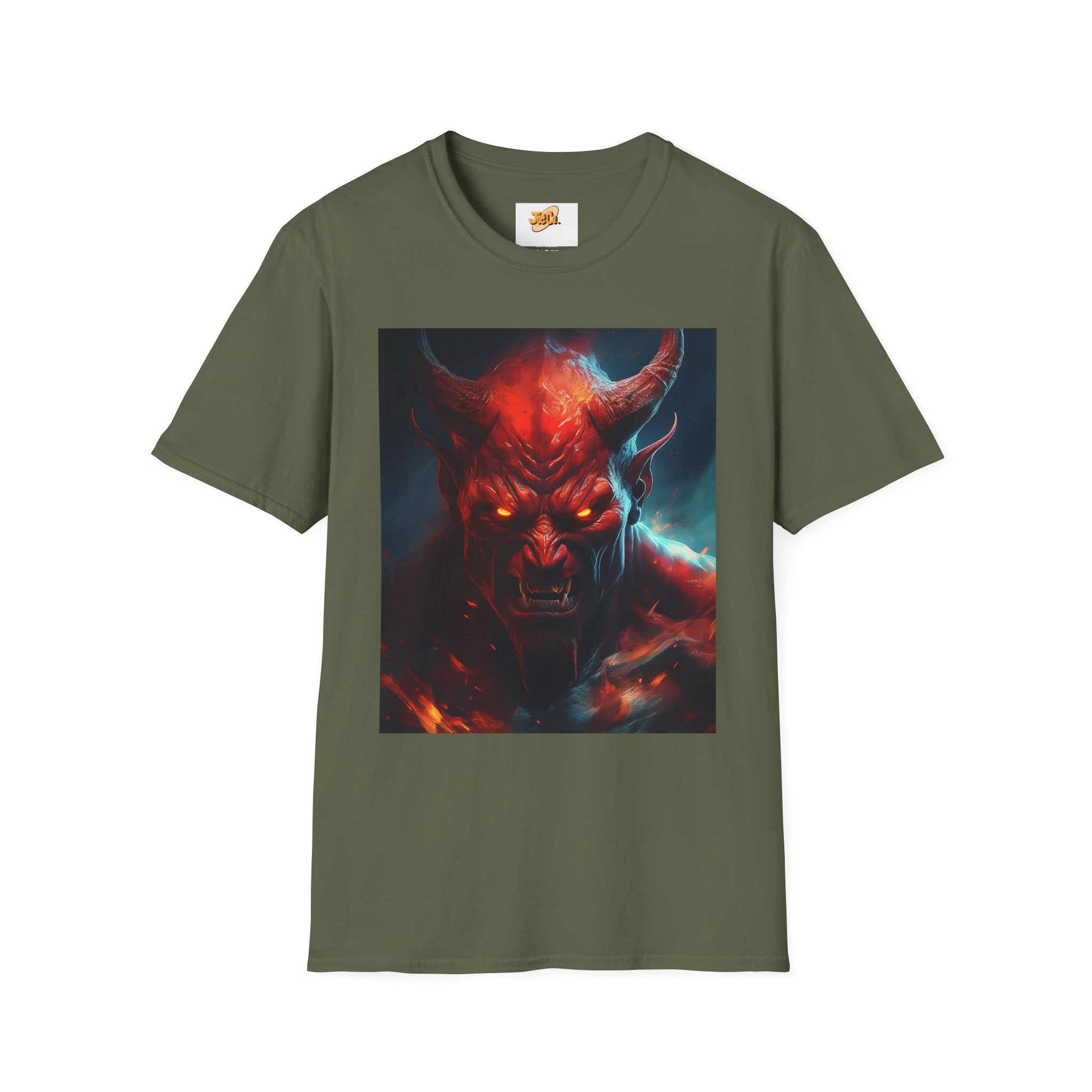 Demon Skull T-Shirt — Fiery Horned Demon Graphic Tee