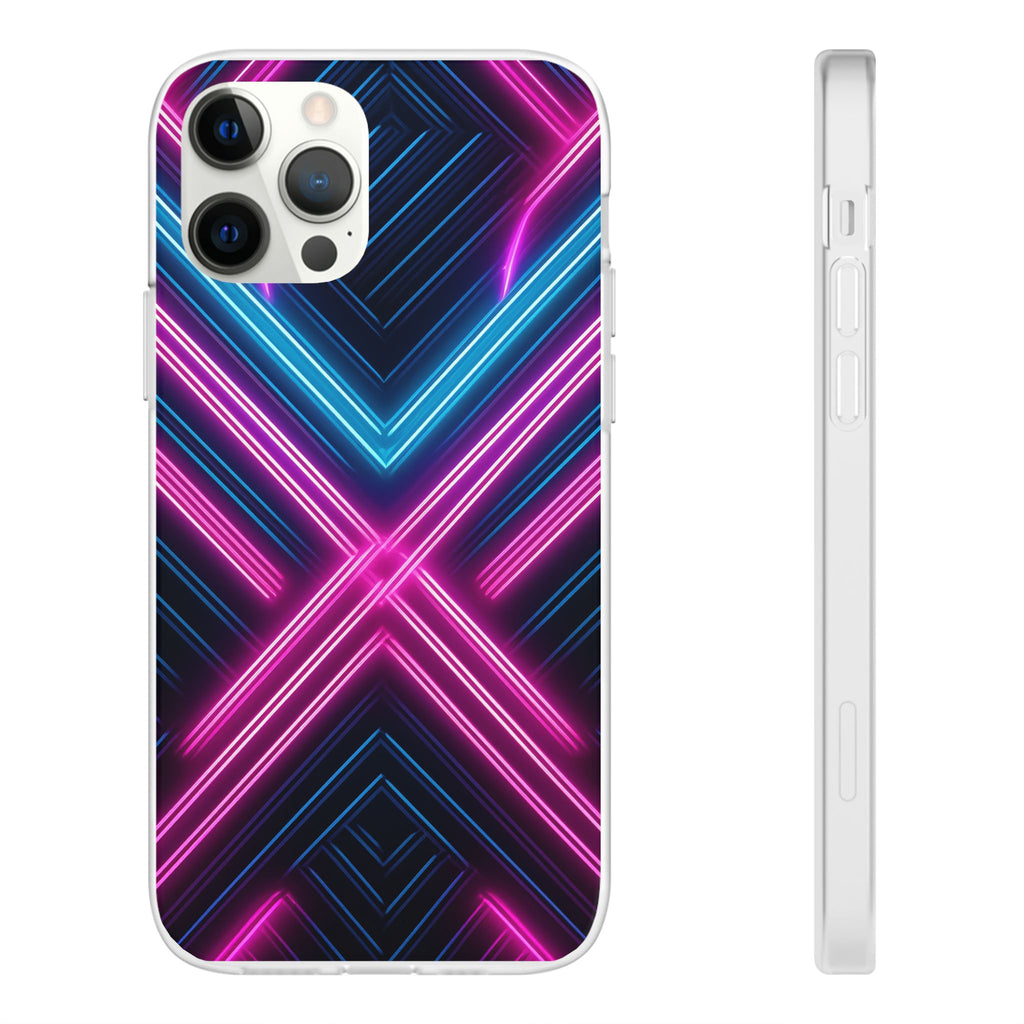 Neon Geometric Phone Case – Retro Vibes Blue & Pink Flexi Case