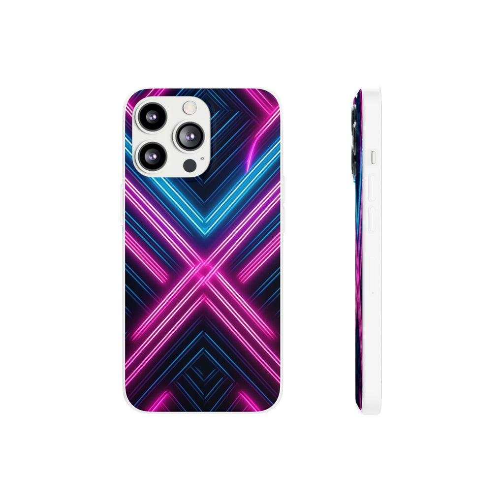 Neon Geometric Phone Case – Retro Vibes Blue & Pink Flexi Case