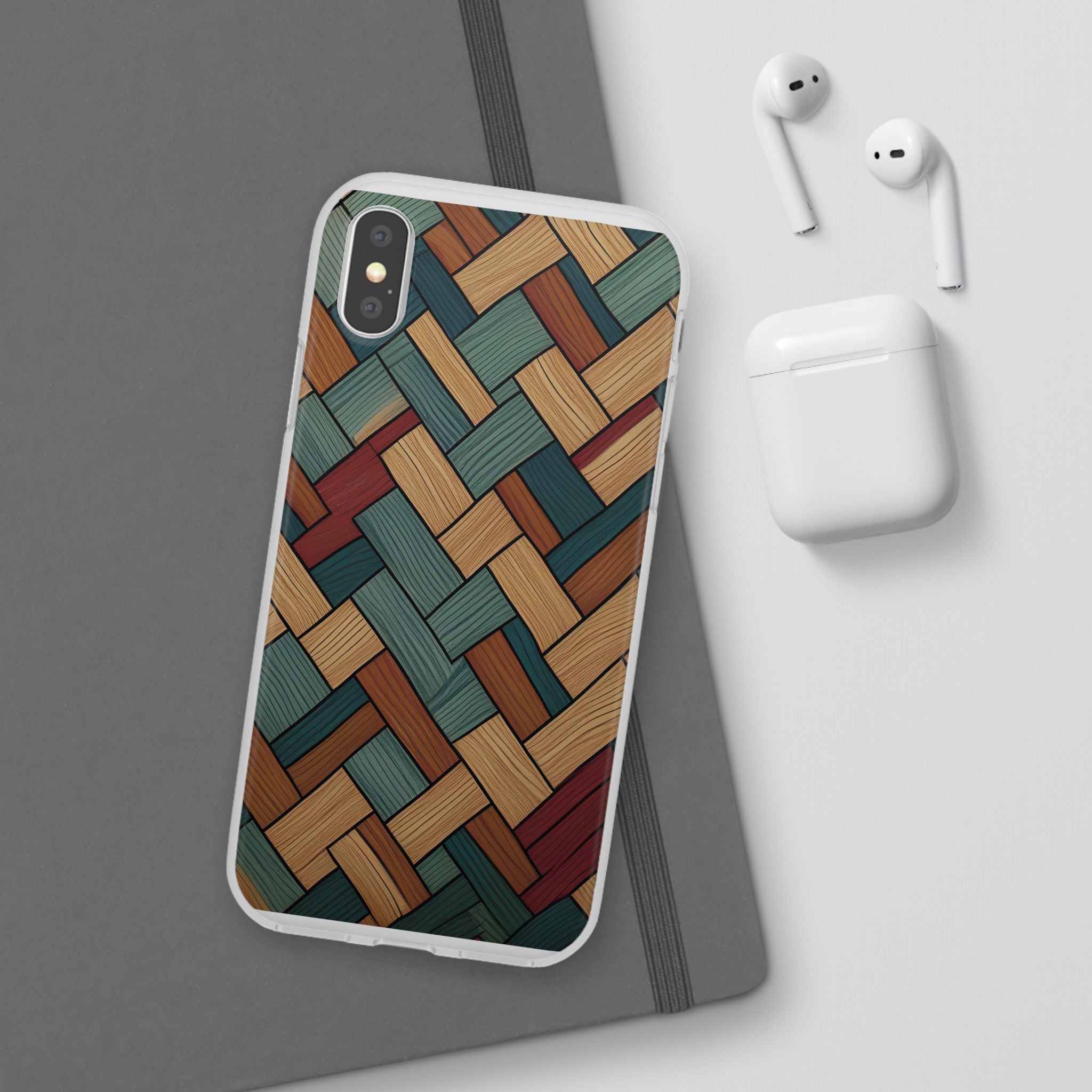 Woven Wood Pattern Phone Case — Rustic Geometric iPhone Flexi Case