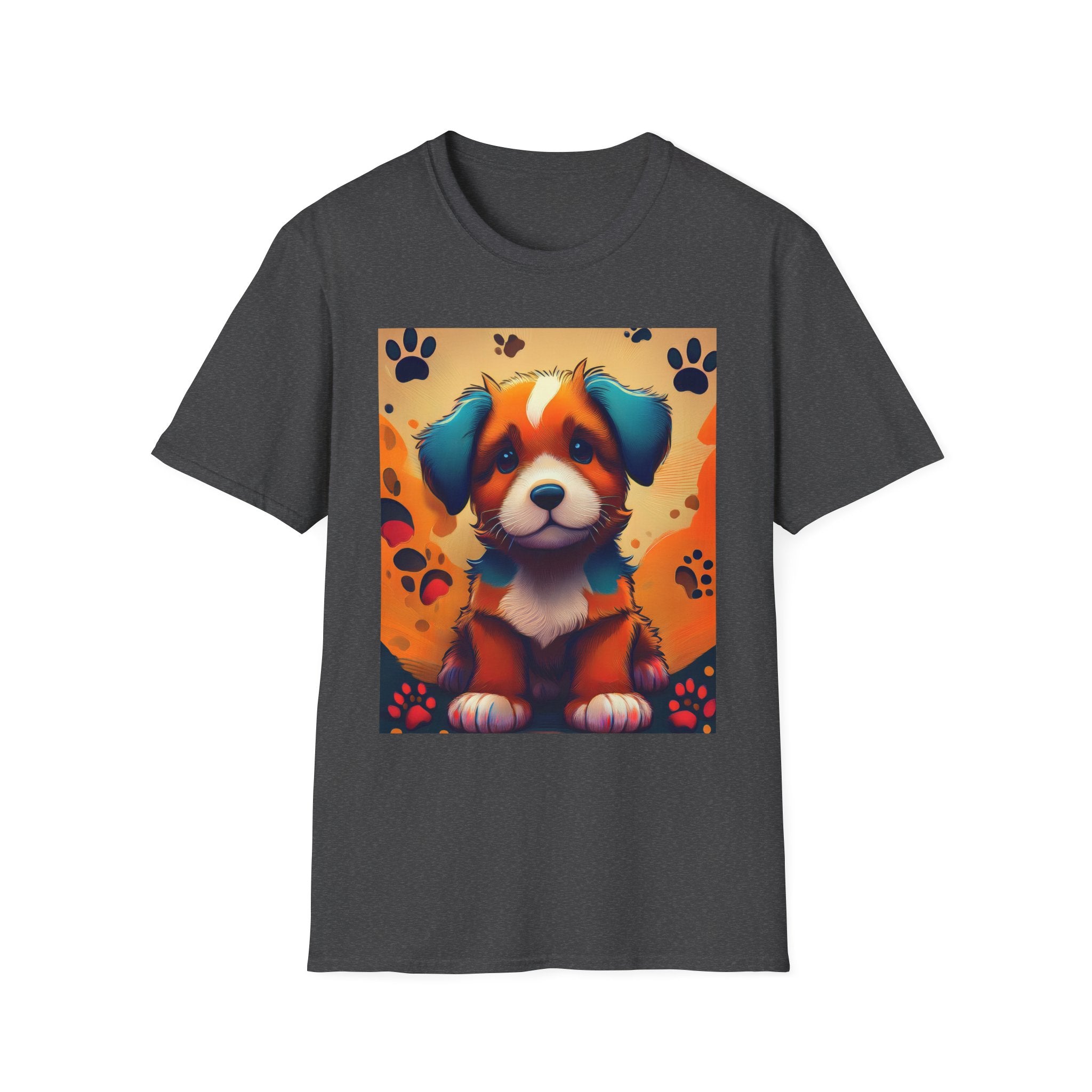 Cute Puppy Portrait T-Shirt — Colorful Paw Print Dog Graphic Tee