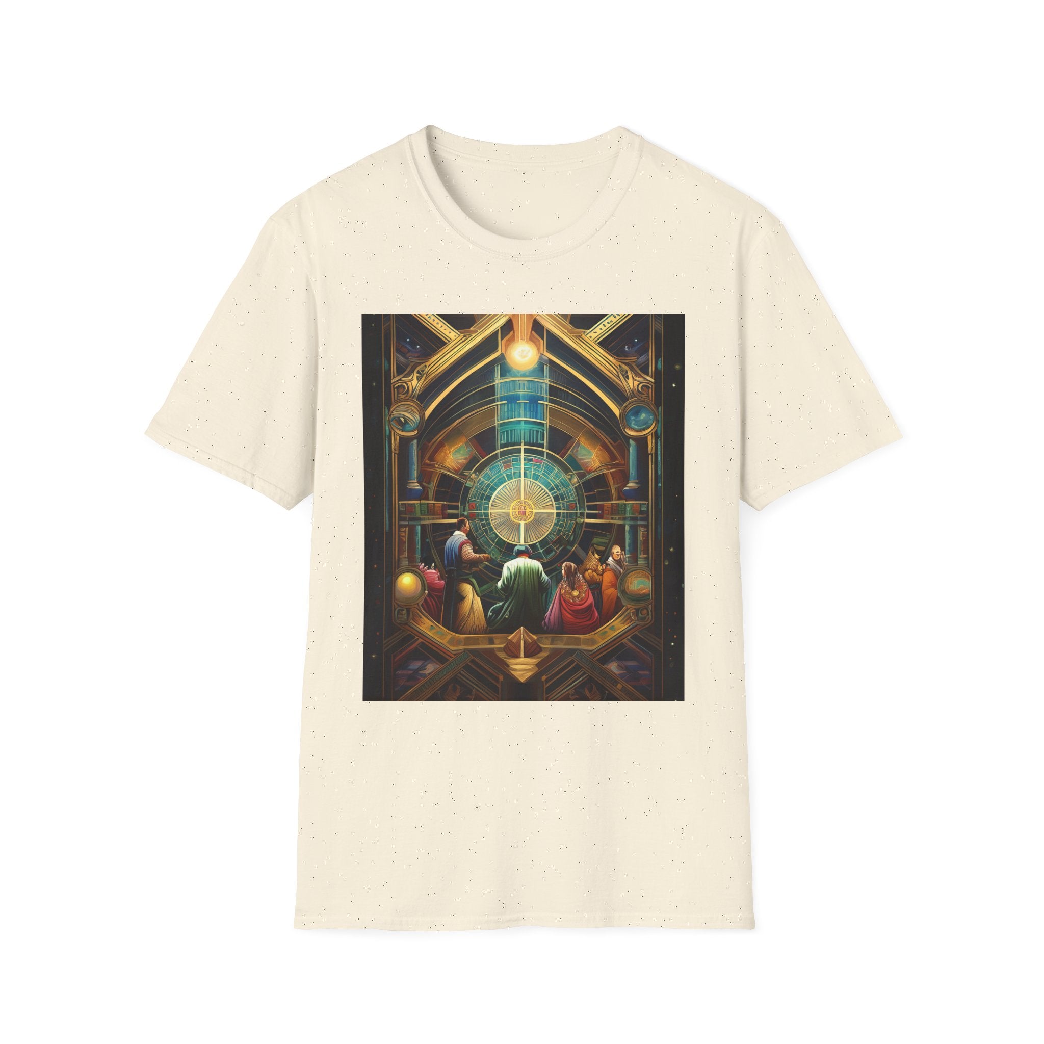 Mystic Observatory Art Tee — Cosmic Circle Gathering Graphic T-Shirt