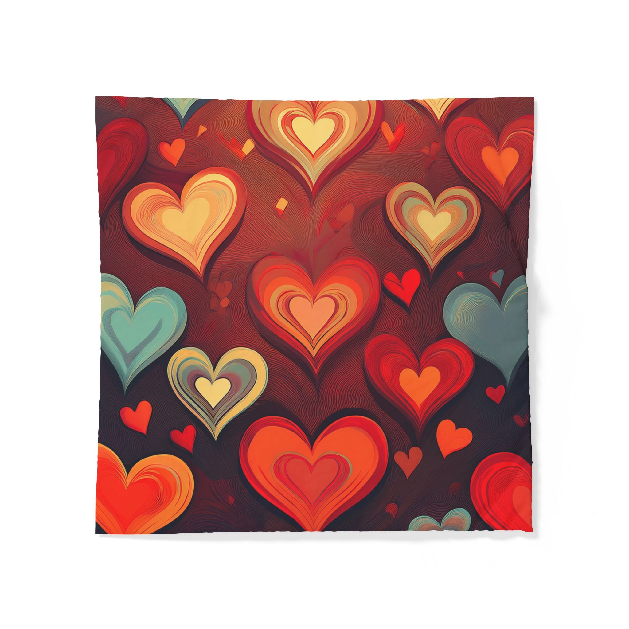 Heart Pattern Cotton Duvet Cover — Retro Red & Teal Love Design